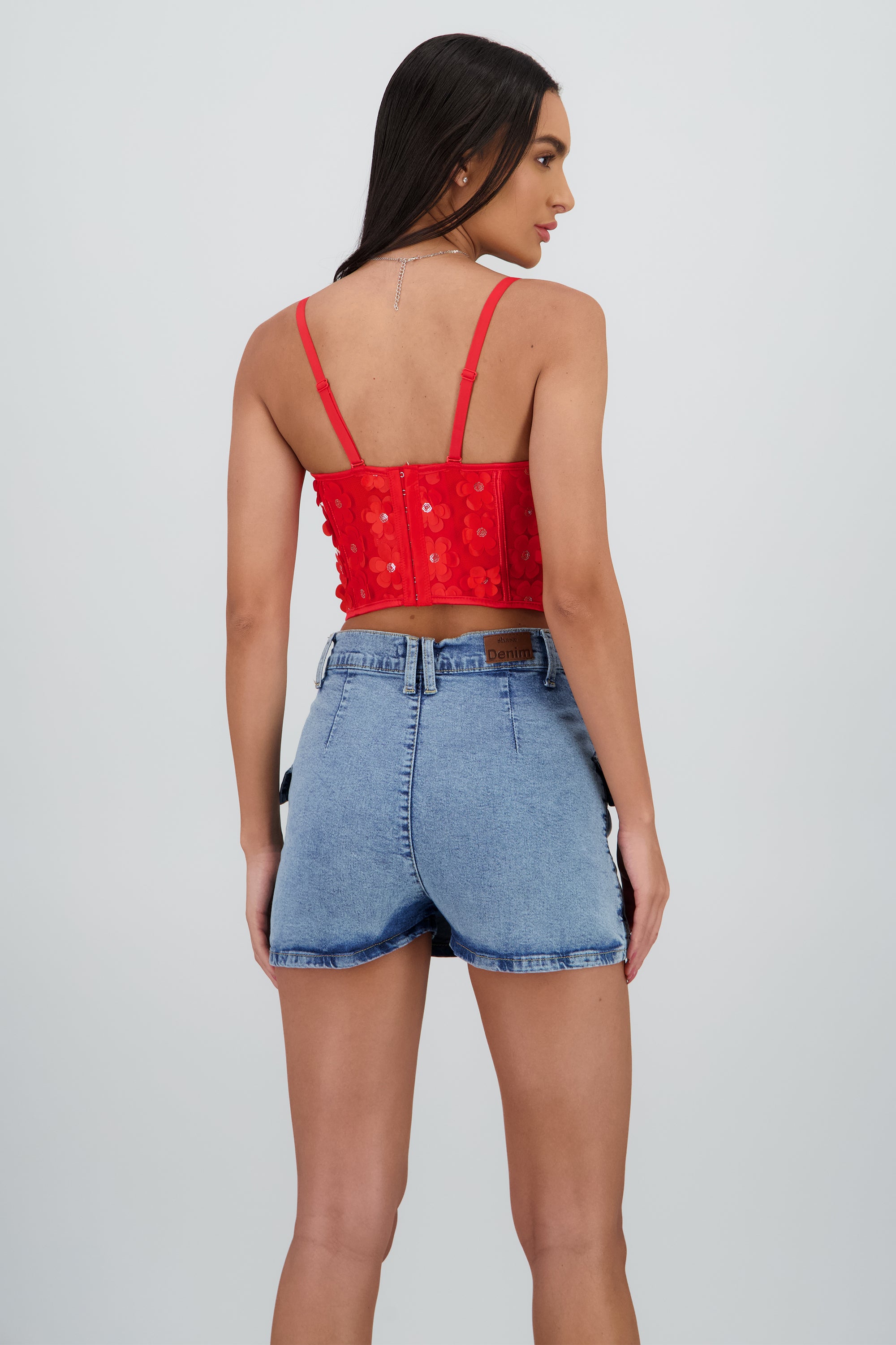 Corset varillas detalle flores ROJO