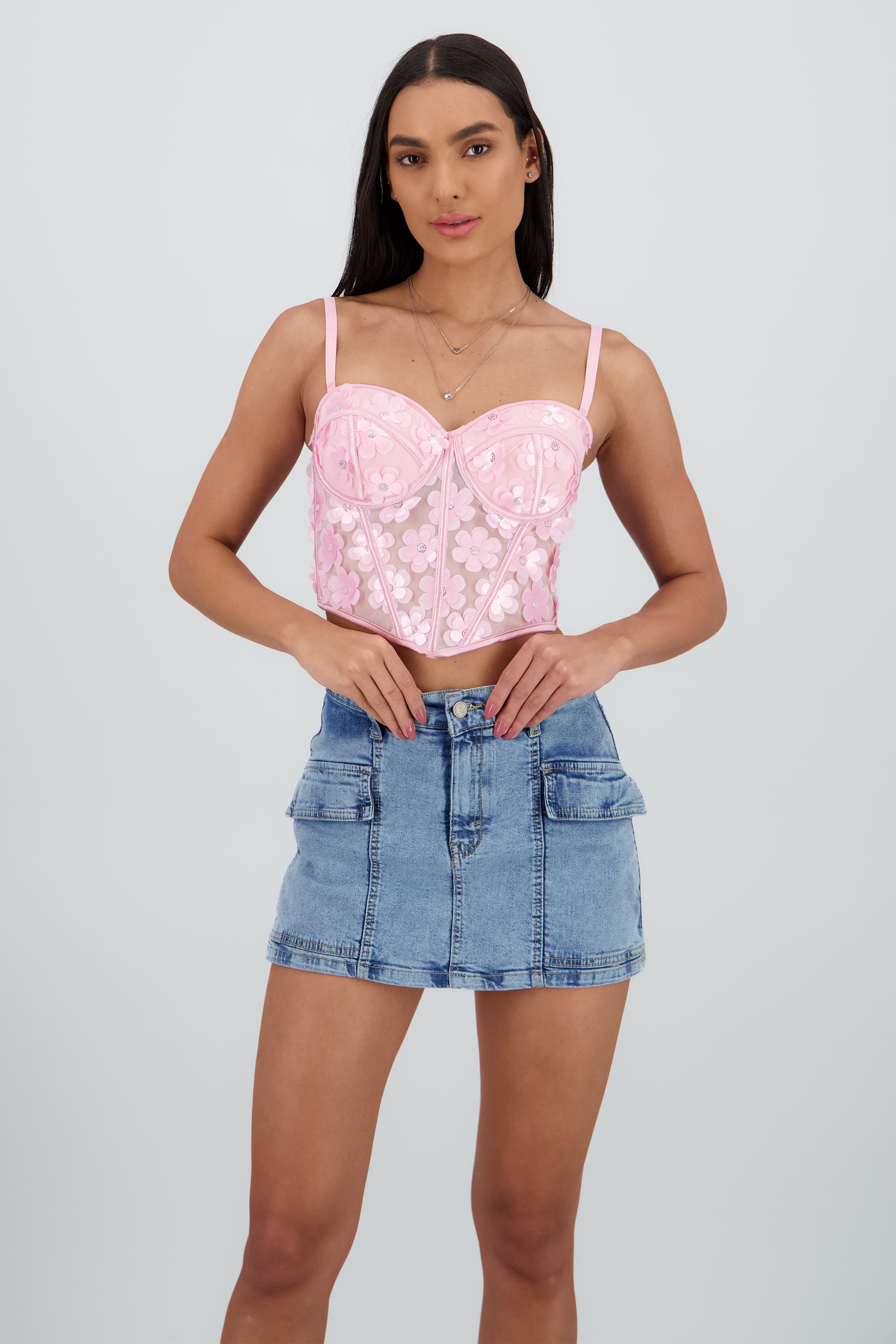 Corset varillas detalle flores ROSA PASTEL