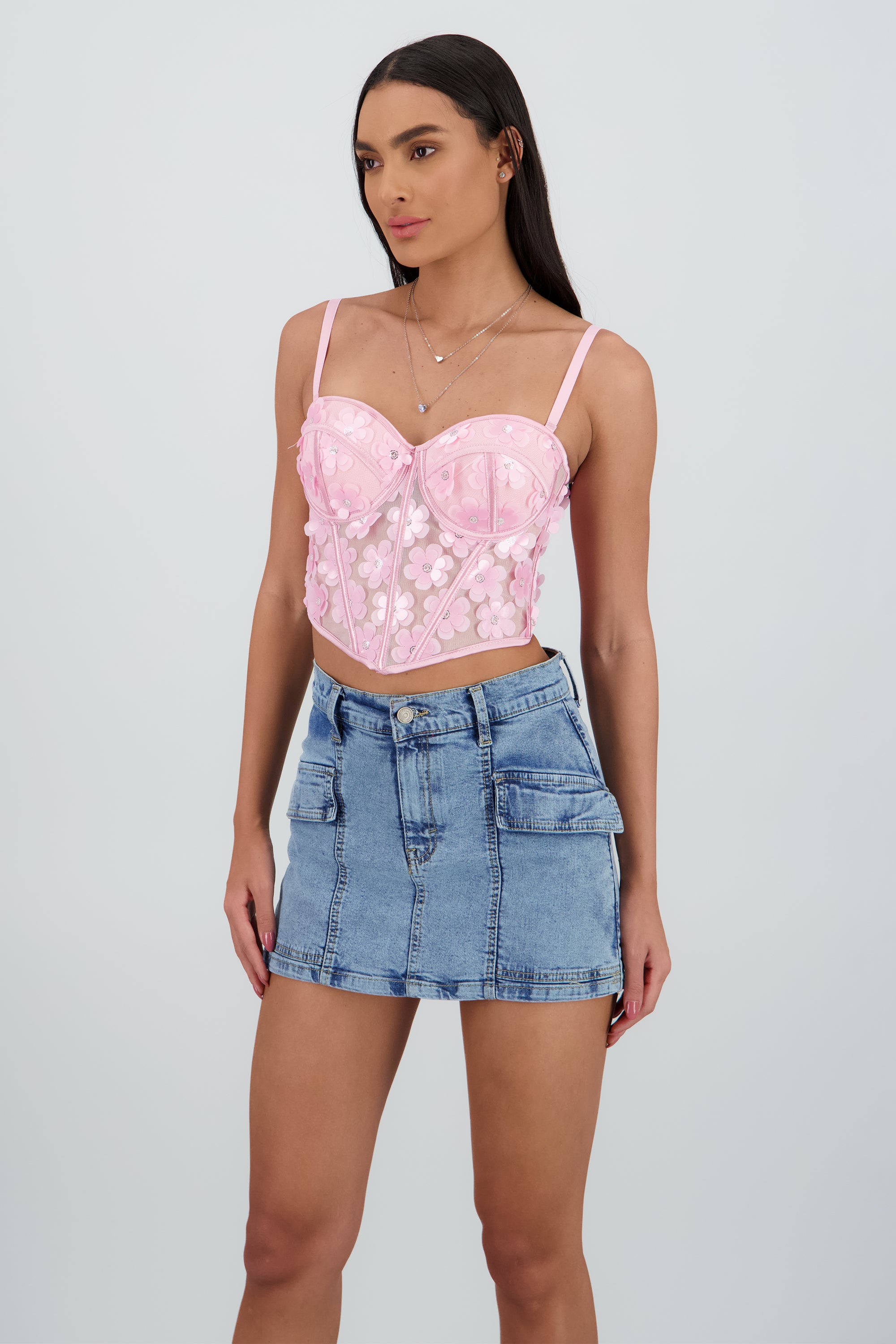 Corset varillas detalle flores ROSA PASTEL