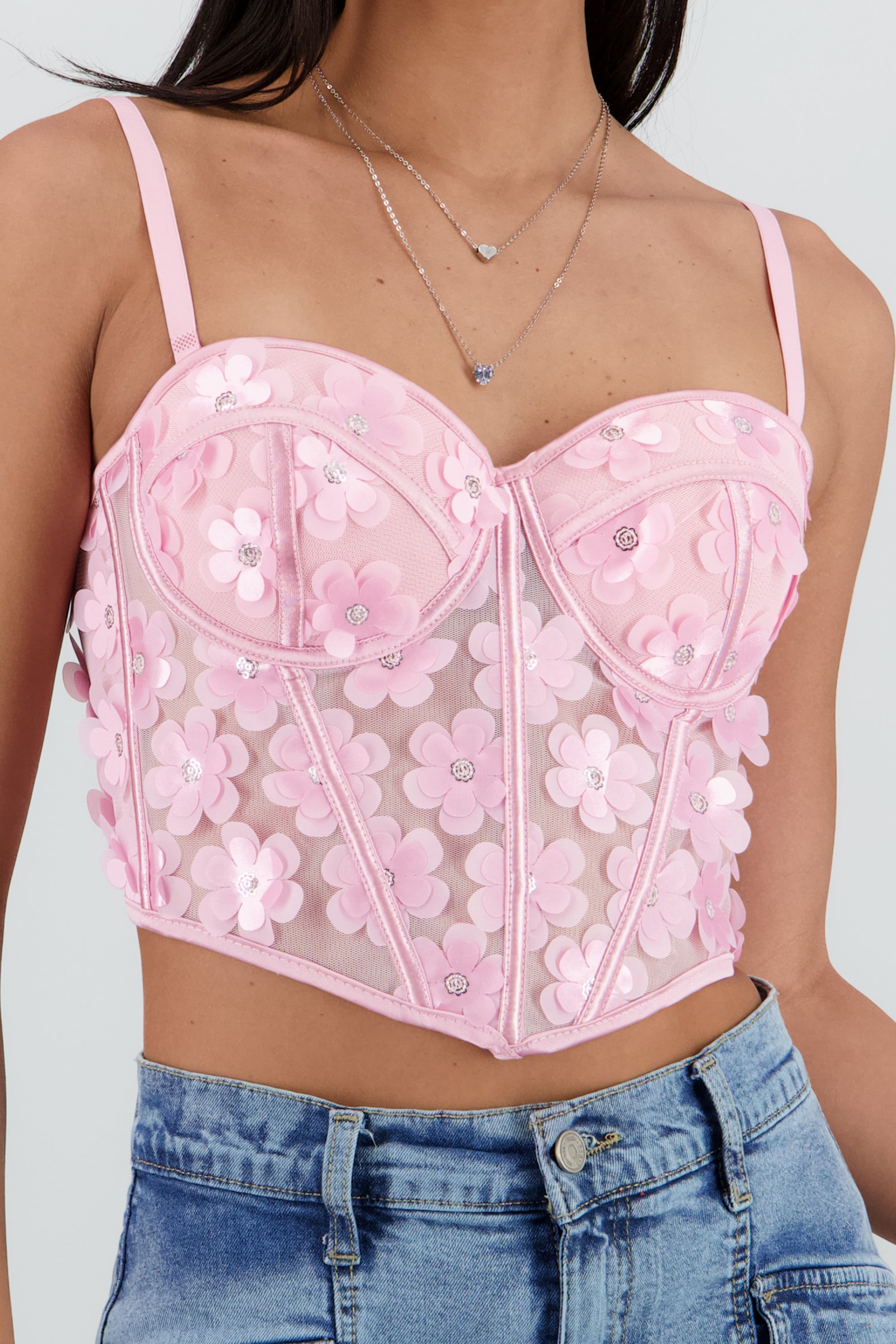 Corset varillas detalle flores ROSA PASTEL