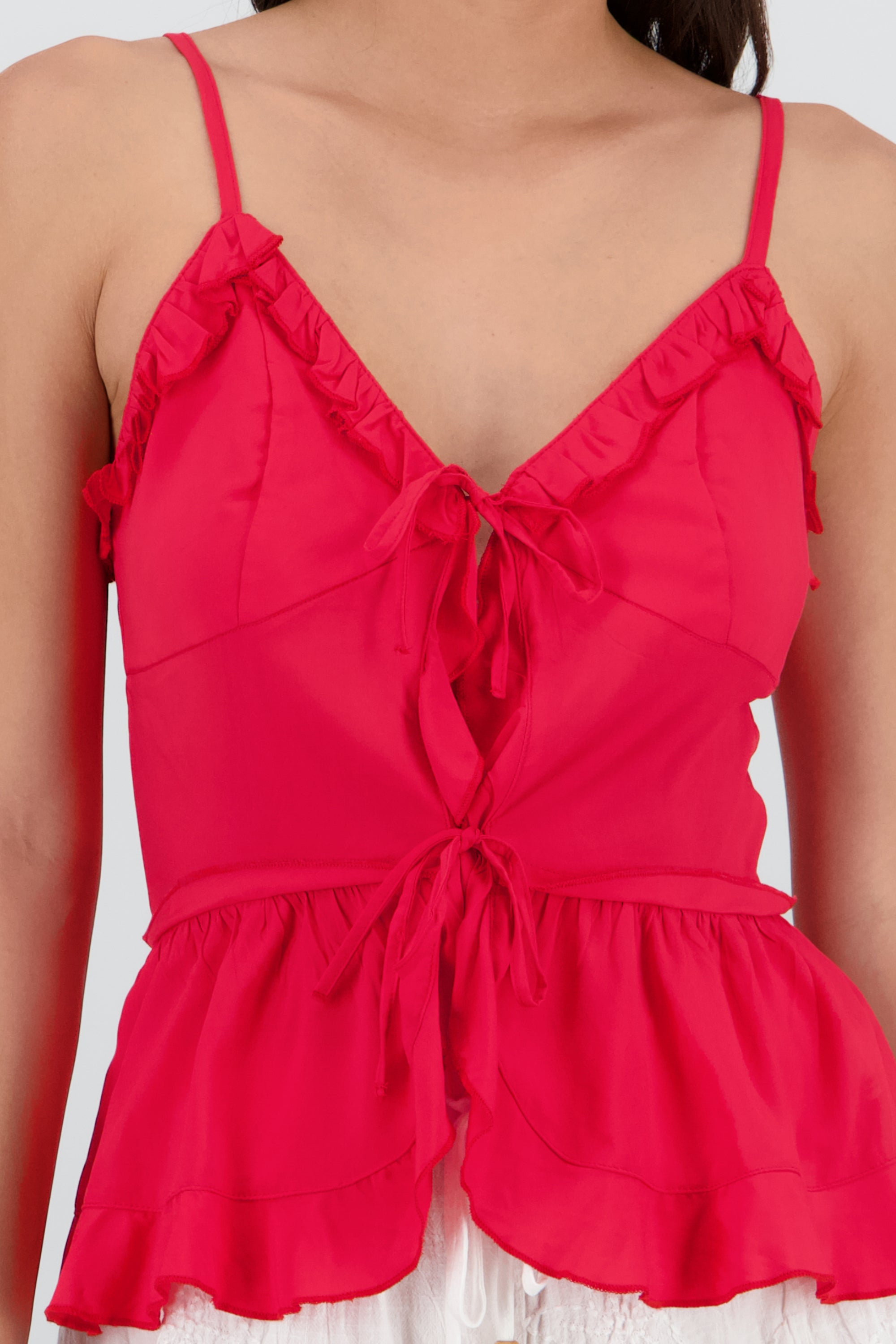 Blusa abertura moño olanes ROJO