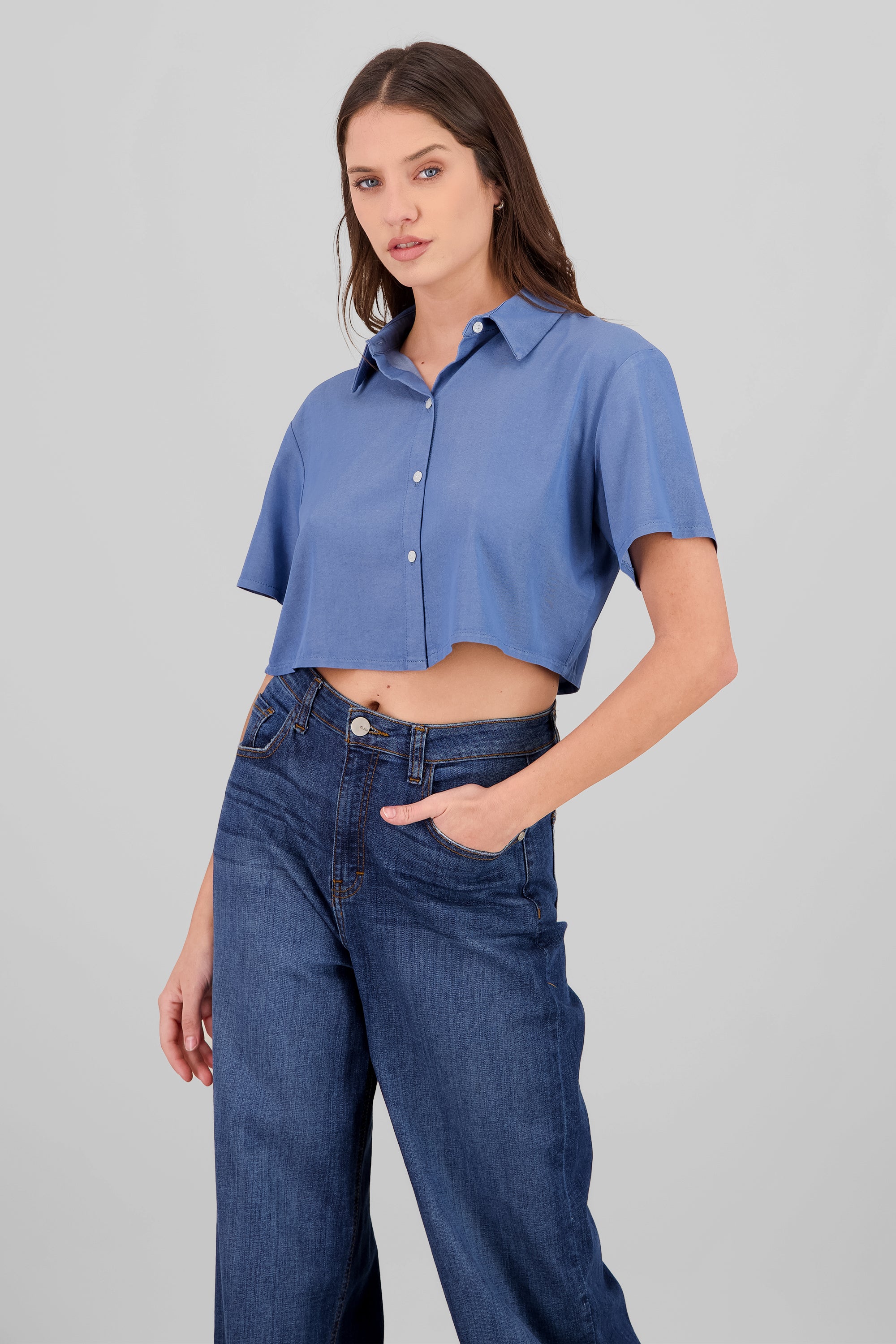 Camisa crop manga corta LIGHT WASH