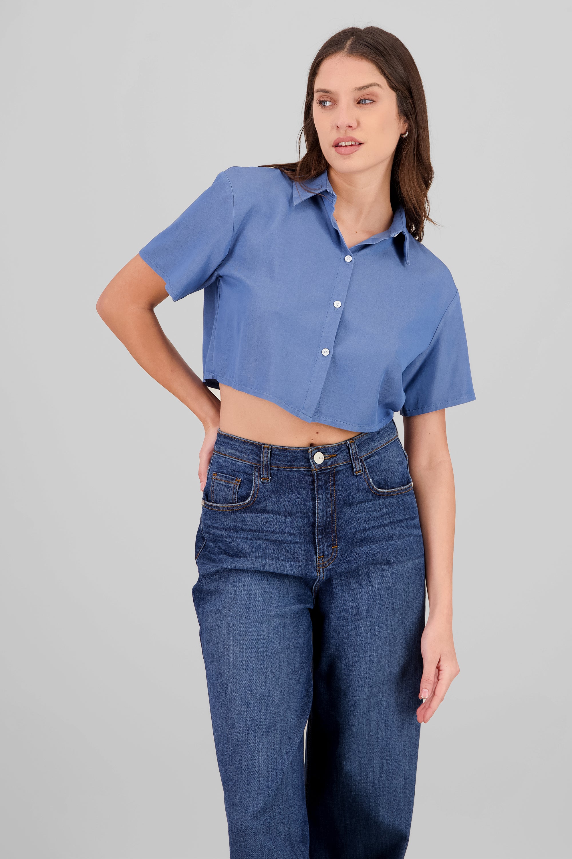 Camisa crop manga corta LIGHT WASH