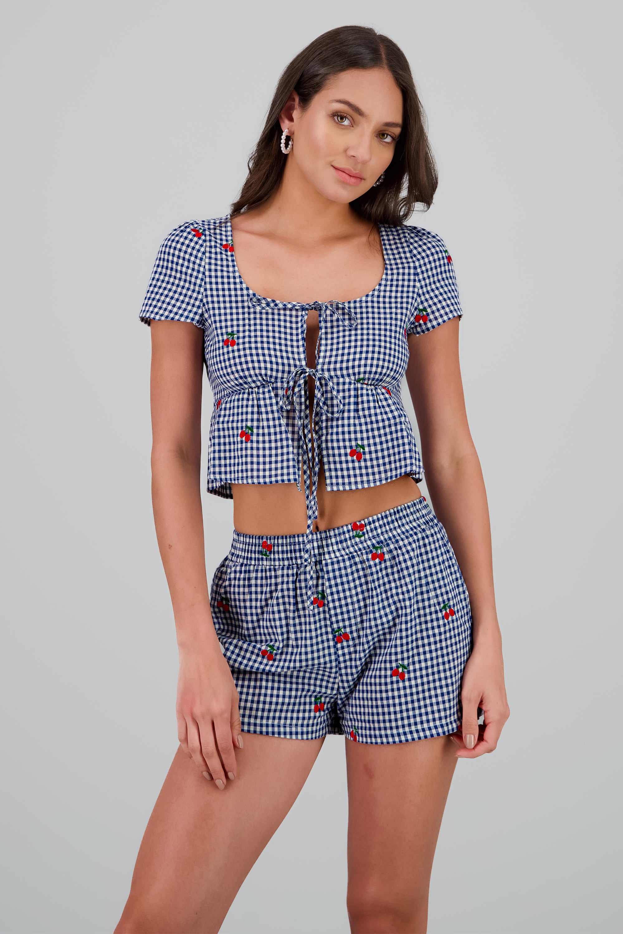 Blusa Gingham cerza detalle mono MARINO COMBO