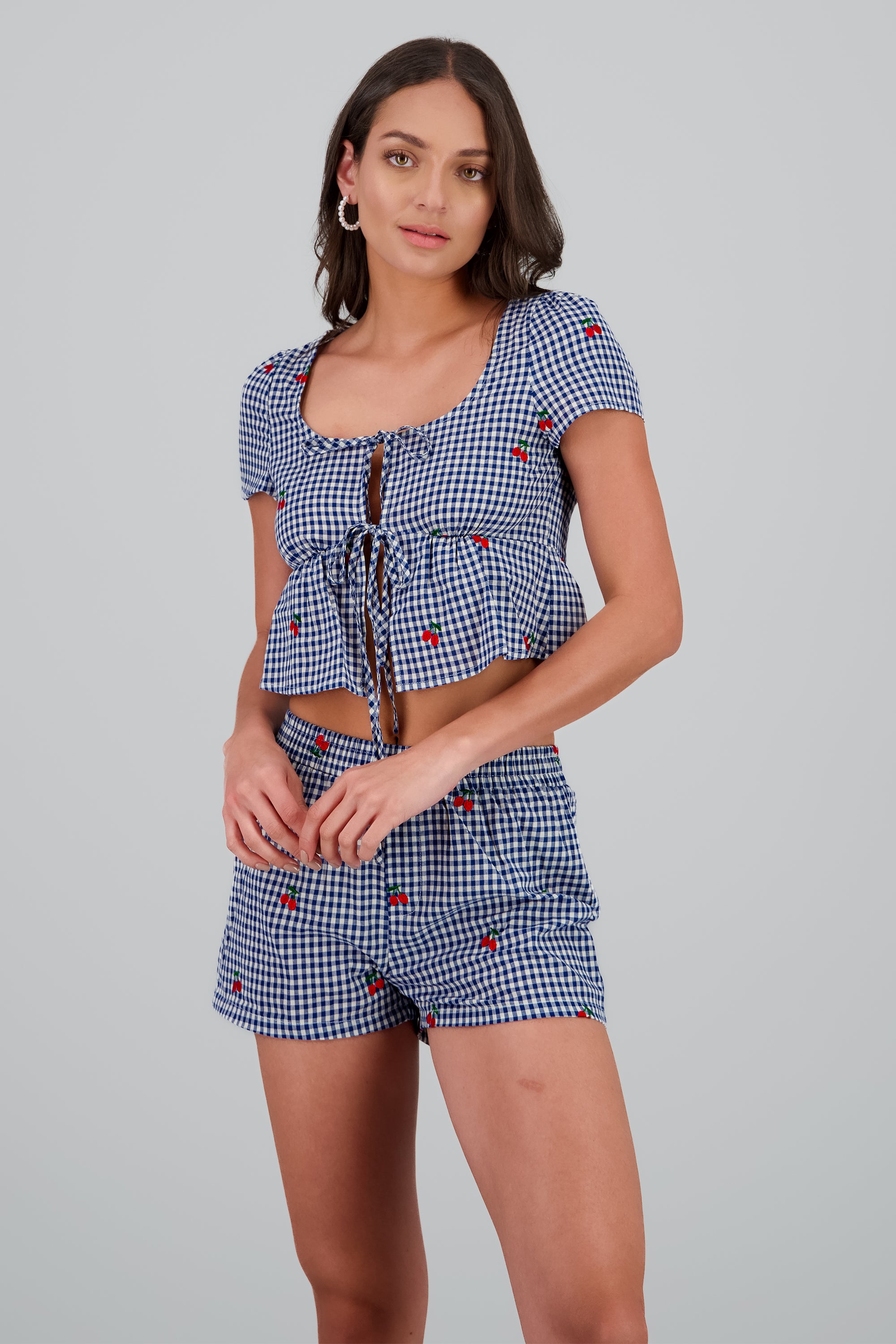 Blusa Gingham cerza detalle mono MARINO COMBO