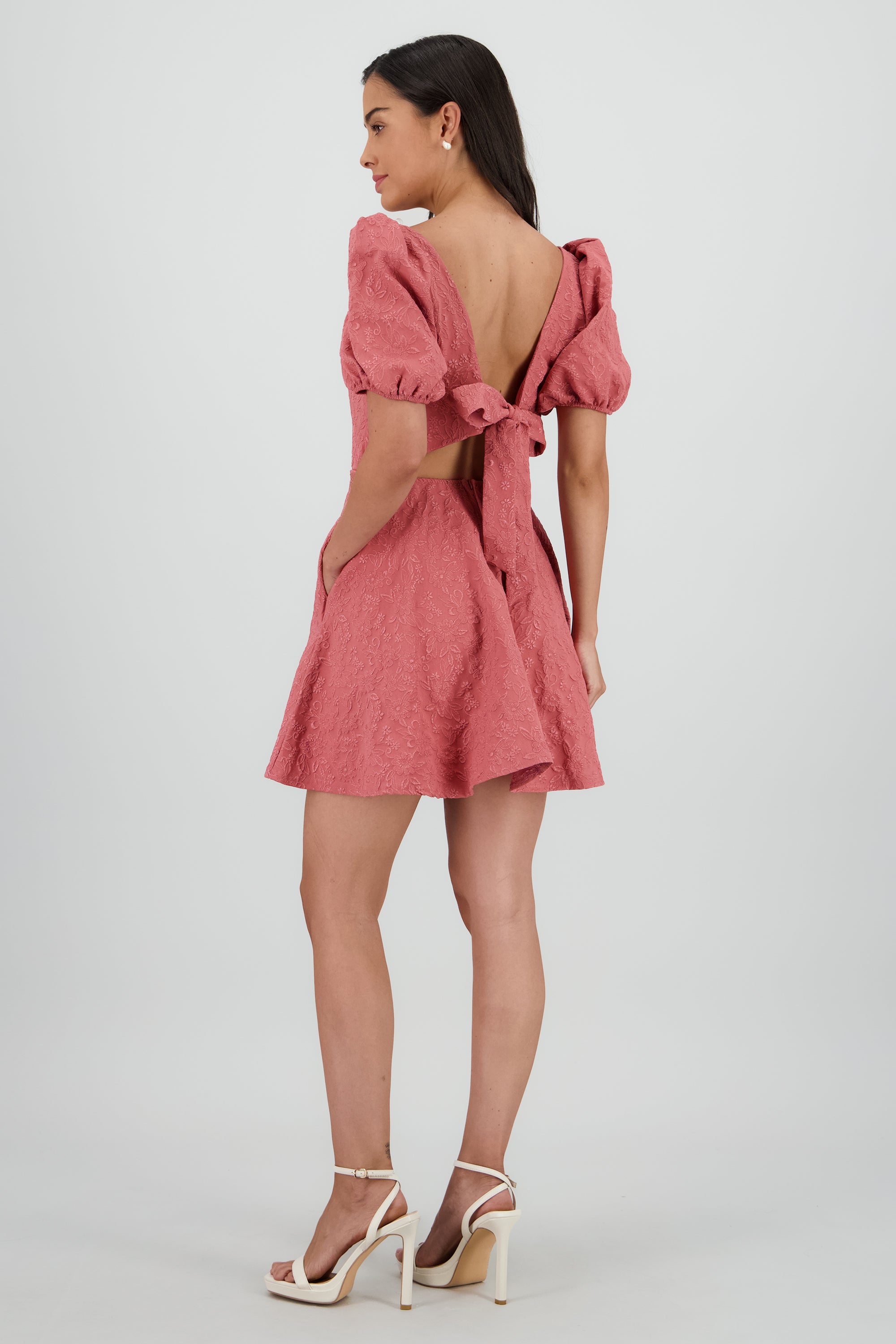 Vestido mini manga abullonada escote corazon MALVA