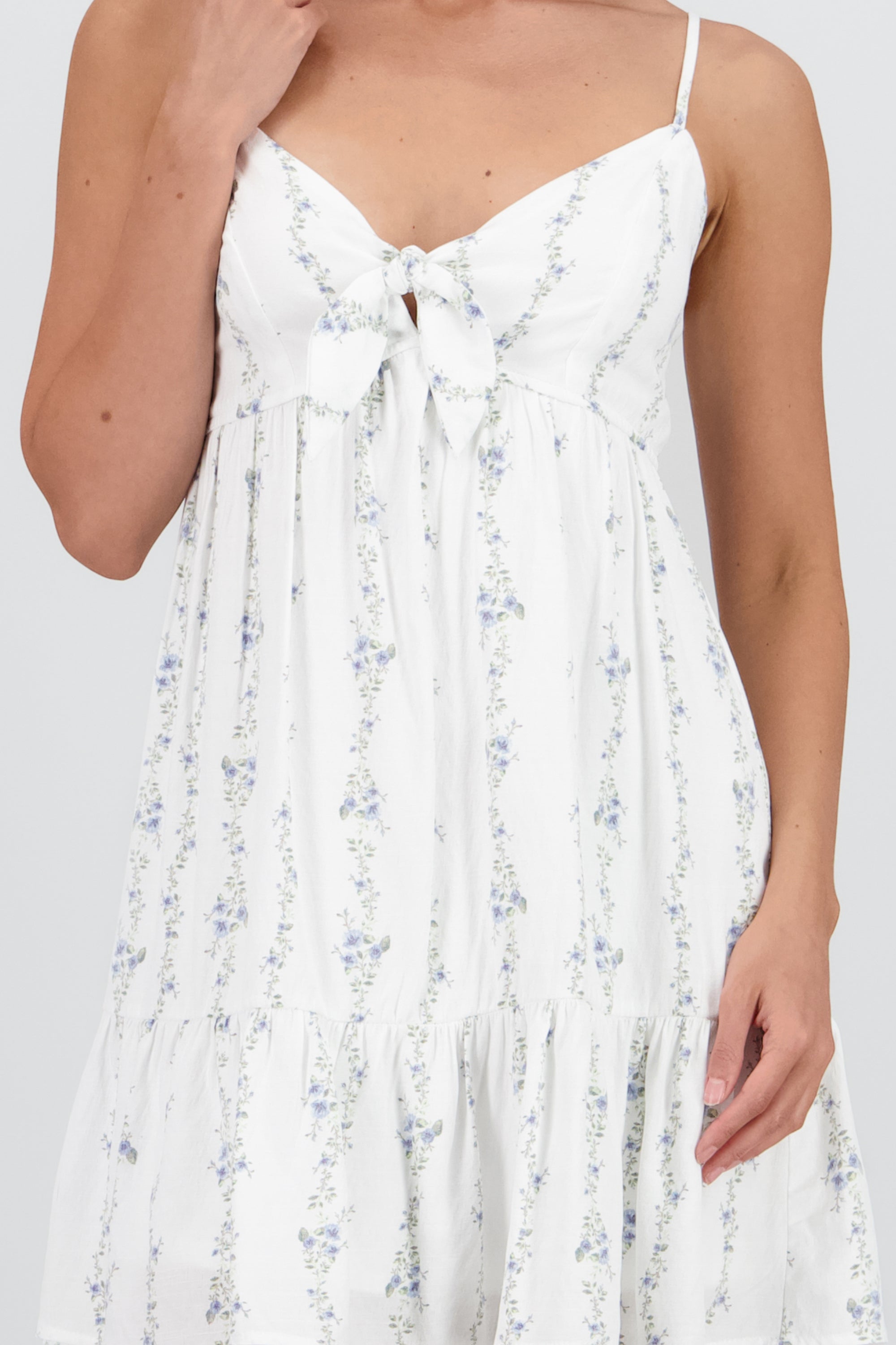 Vestido mini estampado flores con moño BLANCO COMBO
