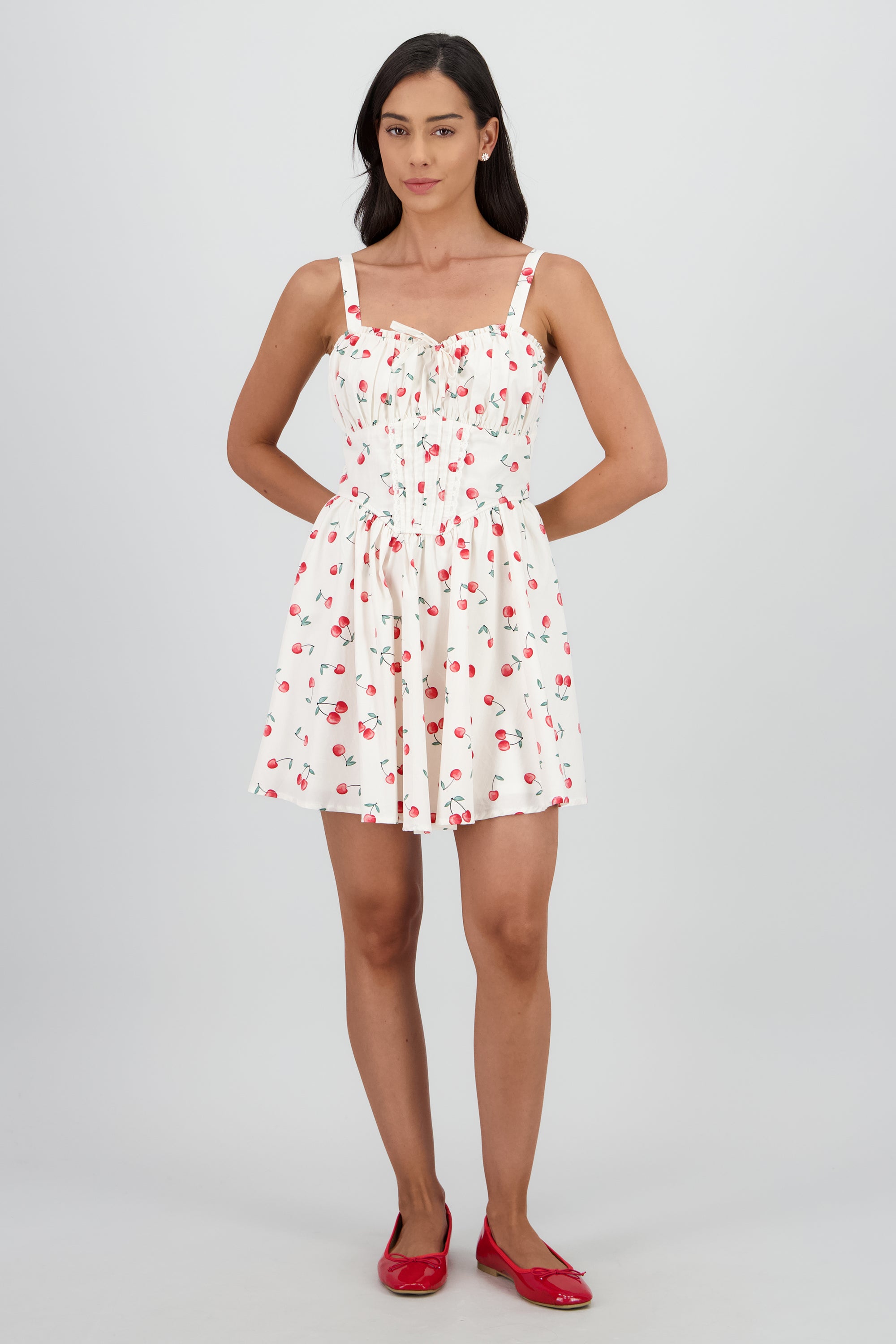 Vestido mini corset estampado cerezas BLANCO COMBO