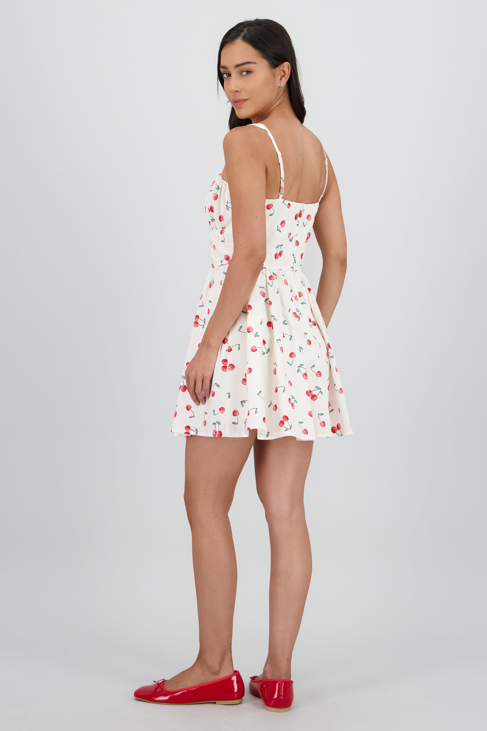 Vestido mini corset estampado cerezas BLANCO COMBO