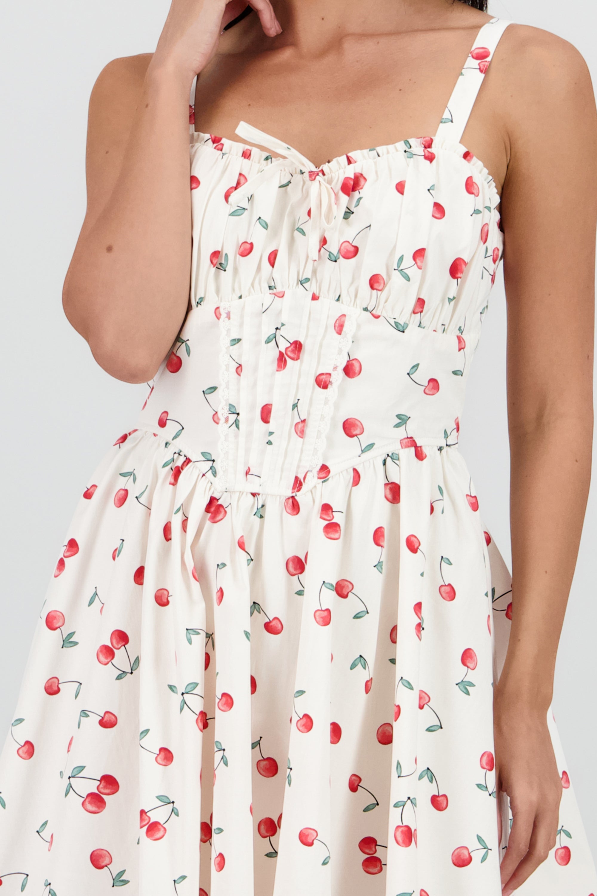 Vestido mini corset estampado cerezas BLANCO COMBO