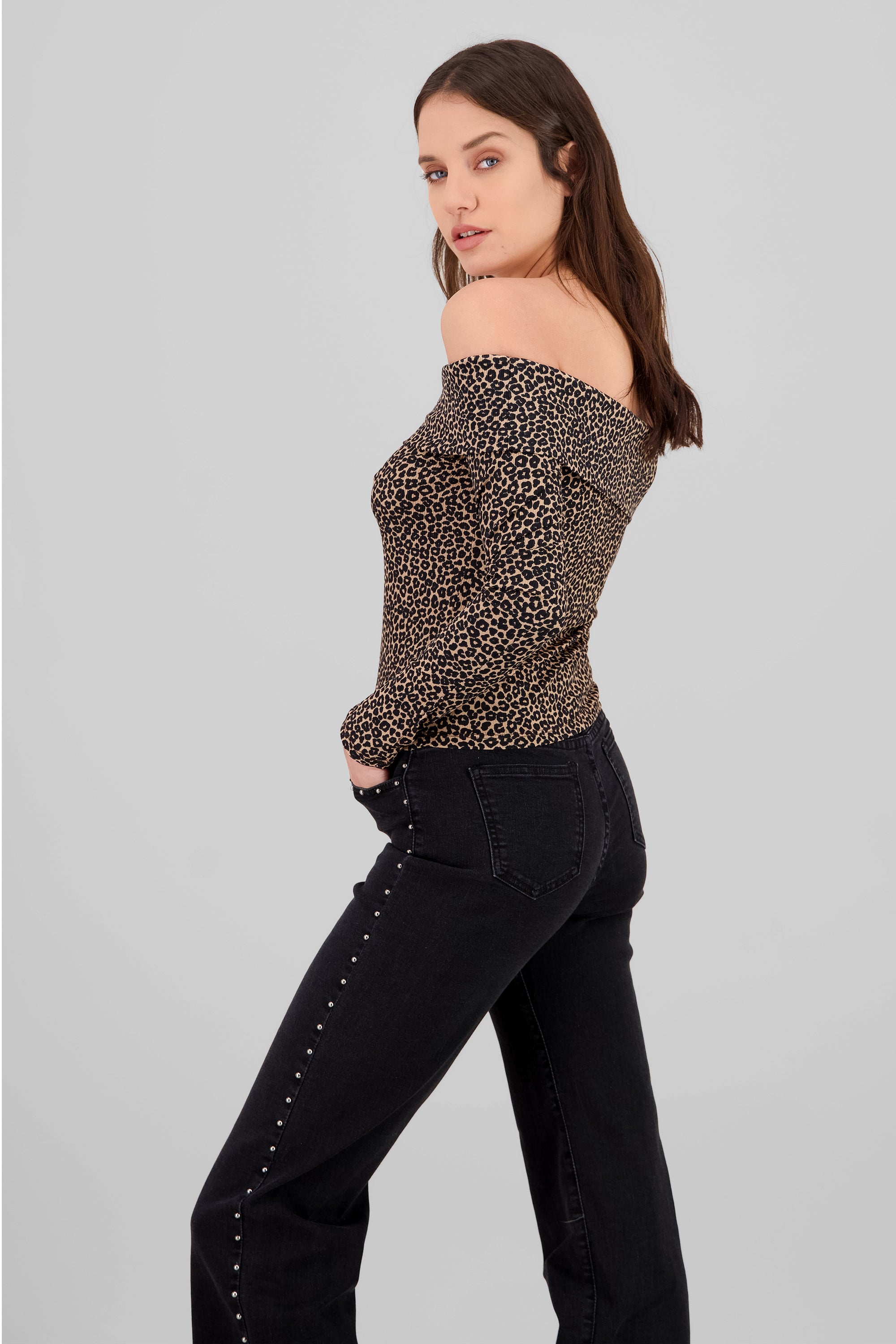 Top sin hombros animal print CAFE COMBO
