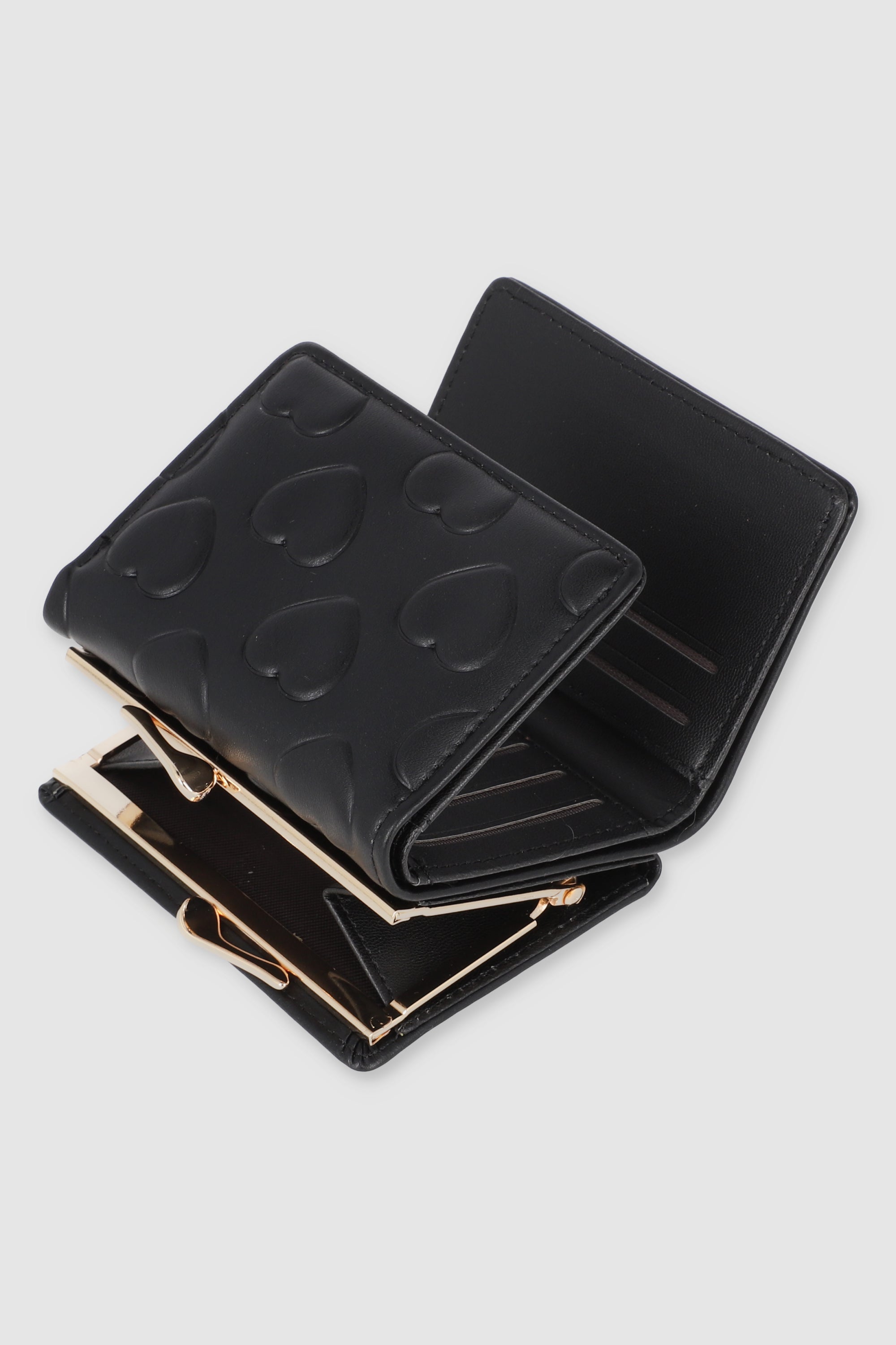 Cartera pequeña textura corazones NEGRO