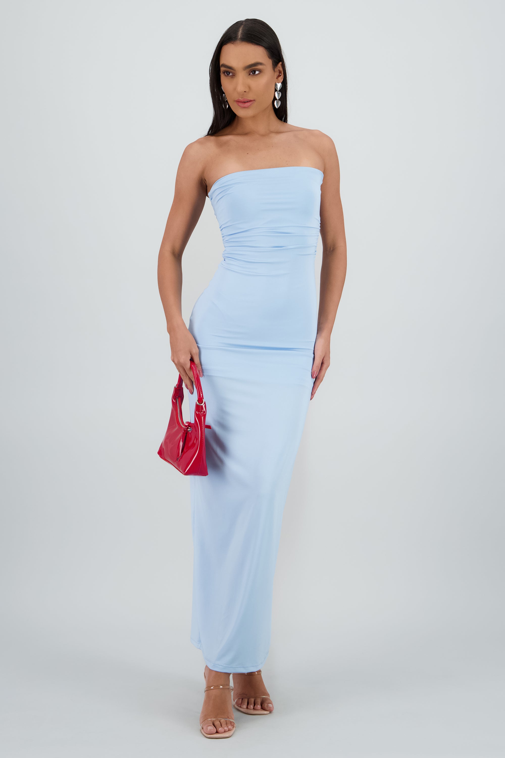 Vestido maxi tubo fruncido AZUL CIELO