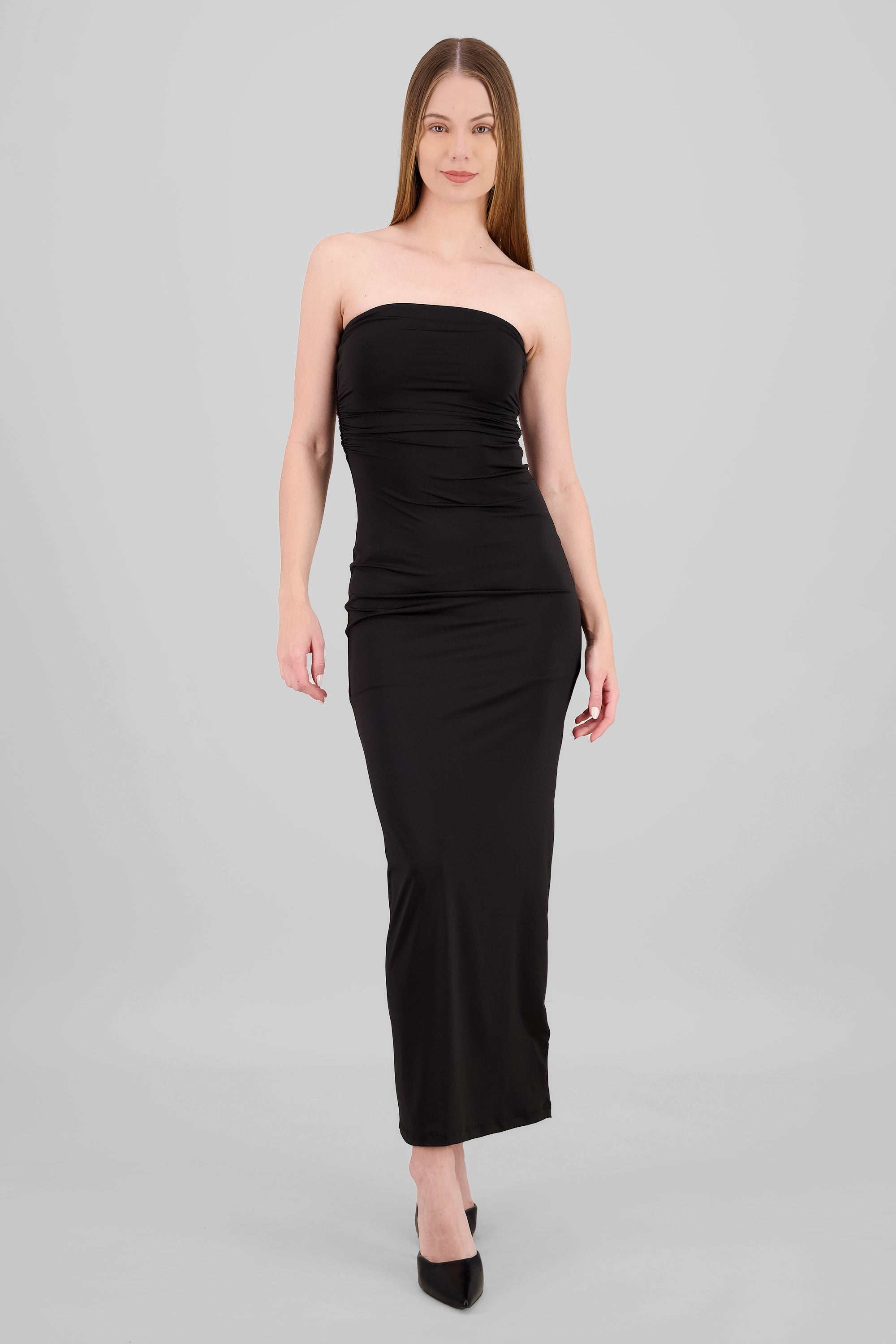 Vestido maxi tubo fruncido NEGRO