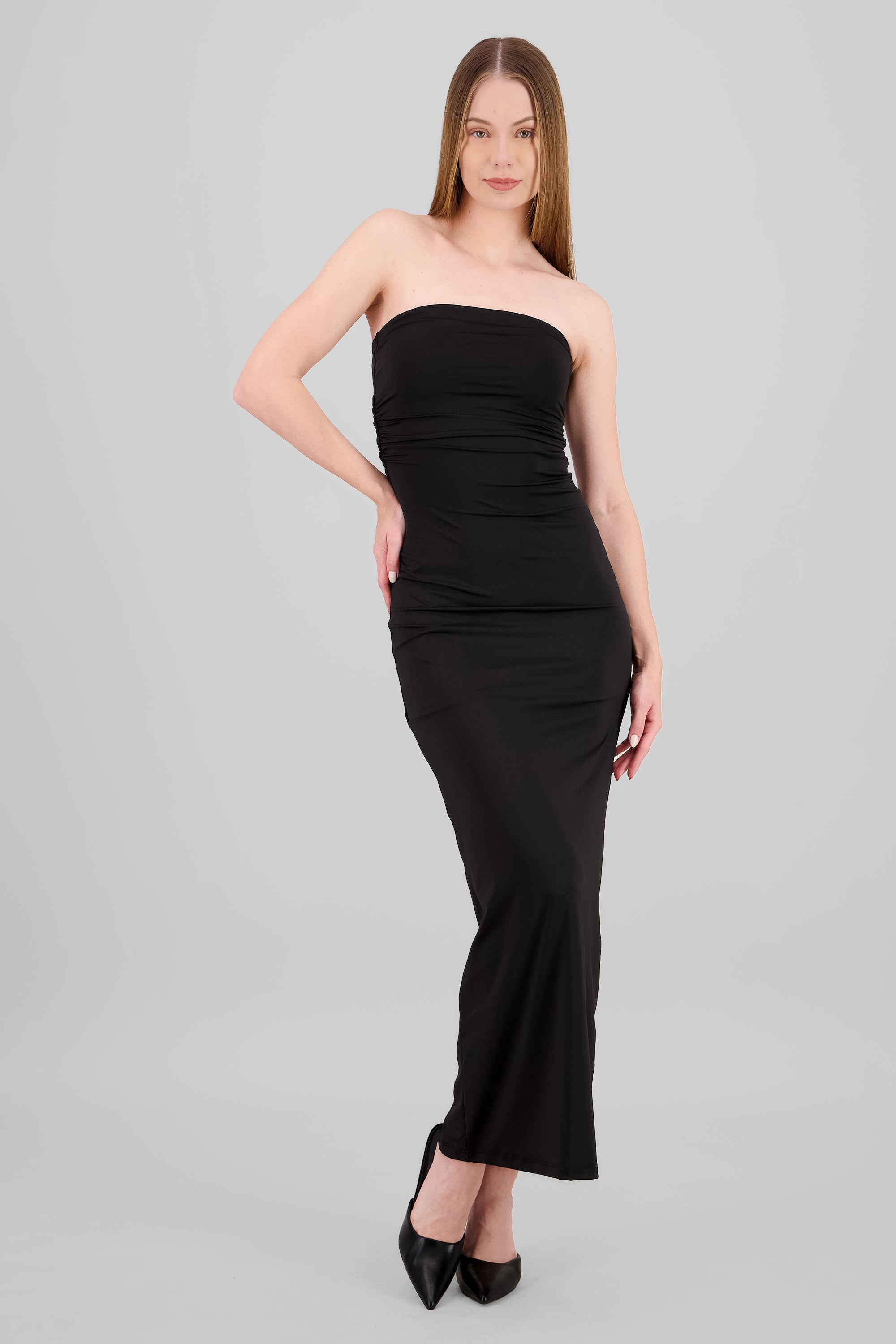 Vestido maxi tubo fruncido NEGRO