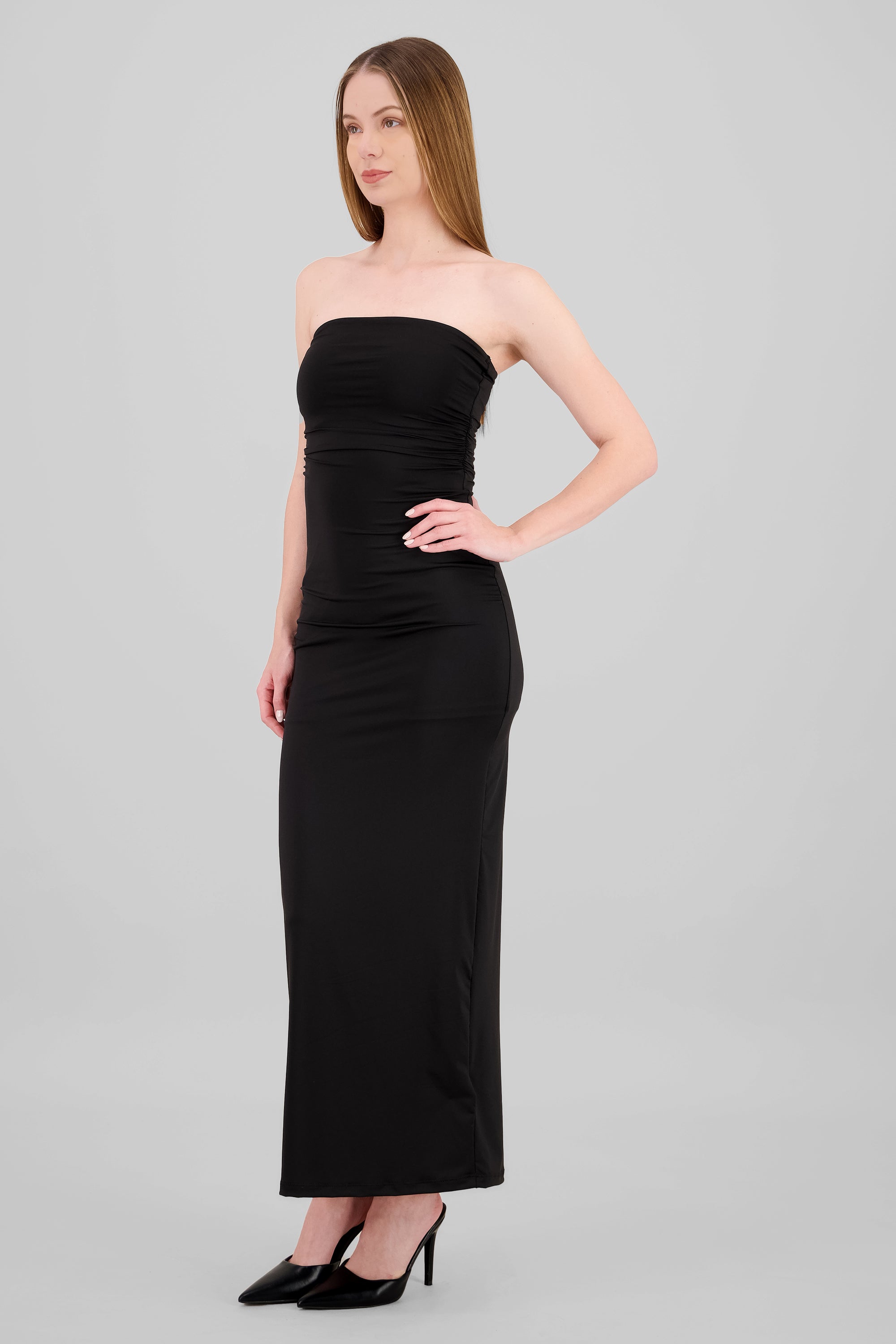 Vestido maxi tubo fruncido NEGRO