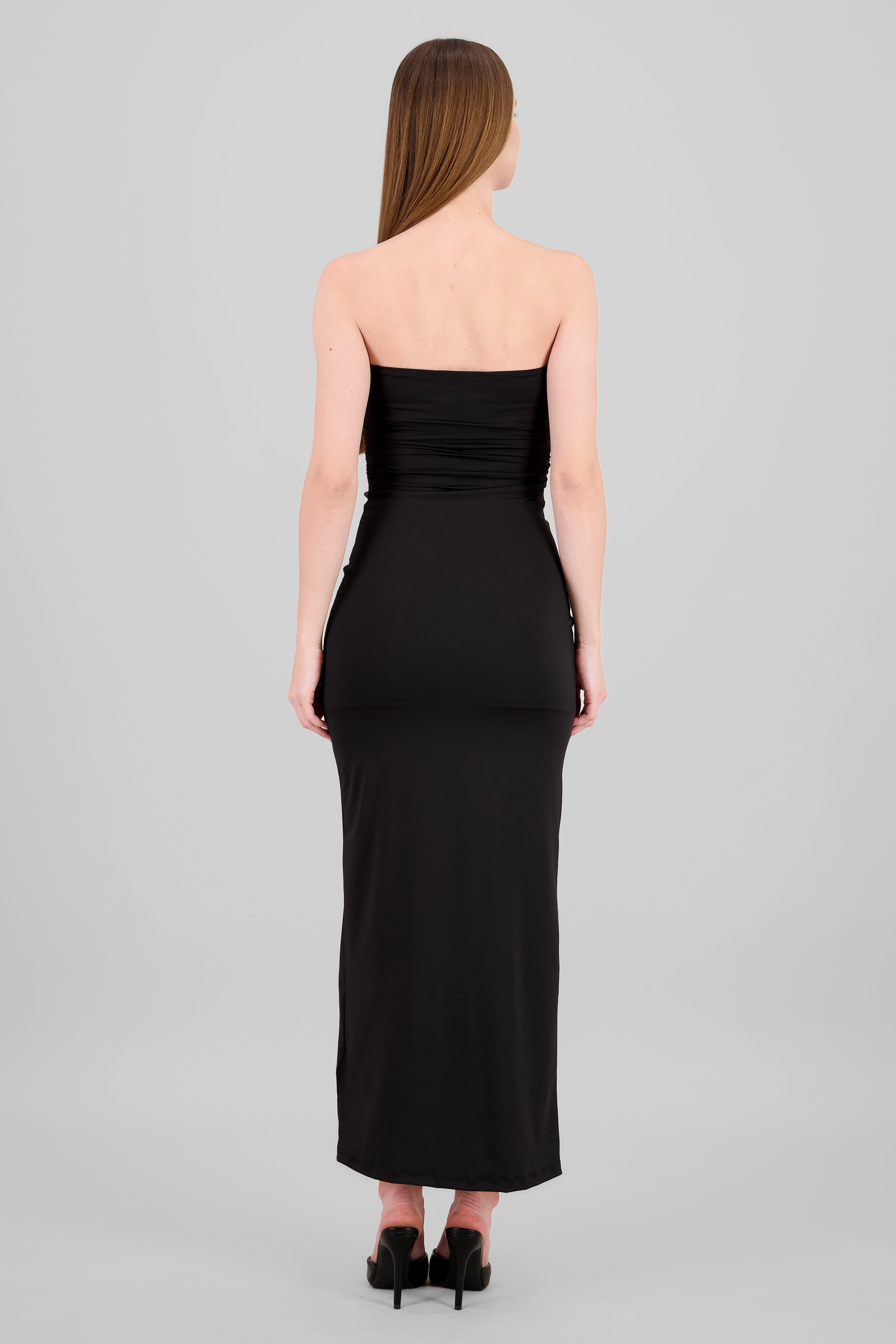 Vestido maxi tubo fruncido NEGRO