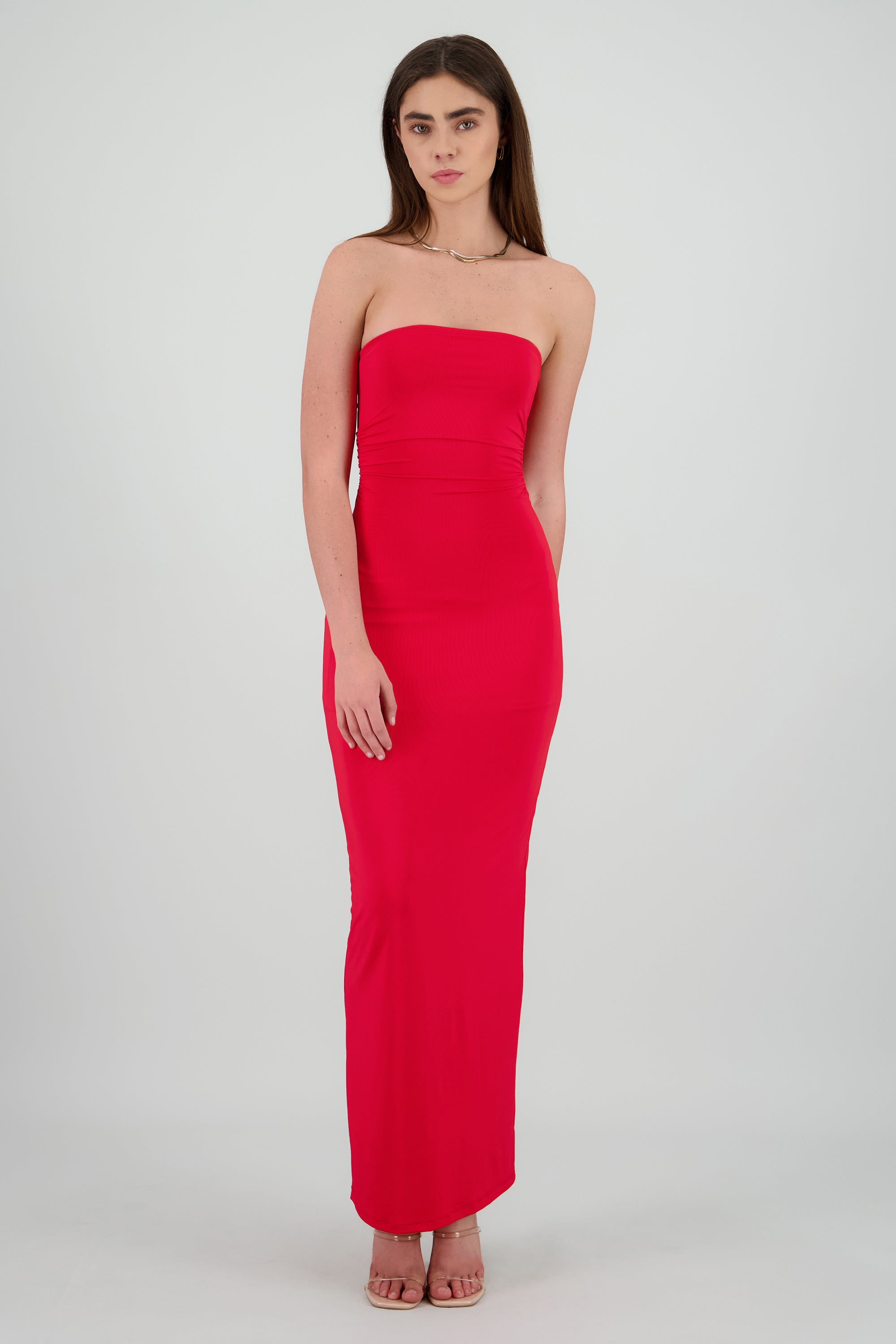 Vestido maxi tubo fruncido ROJO