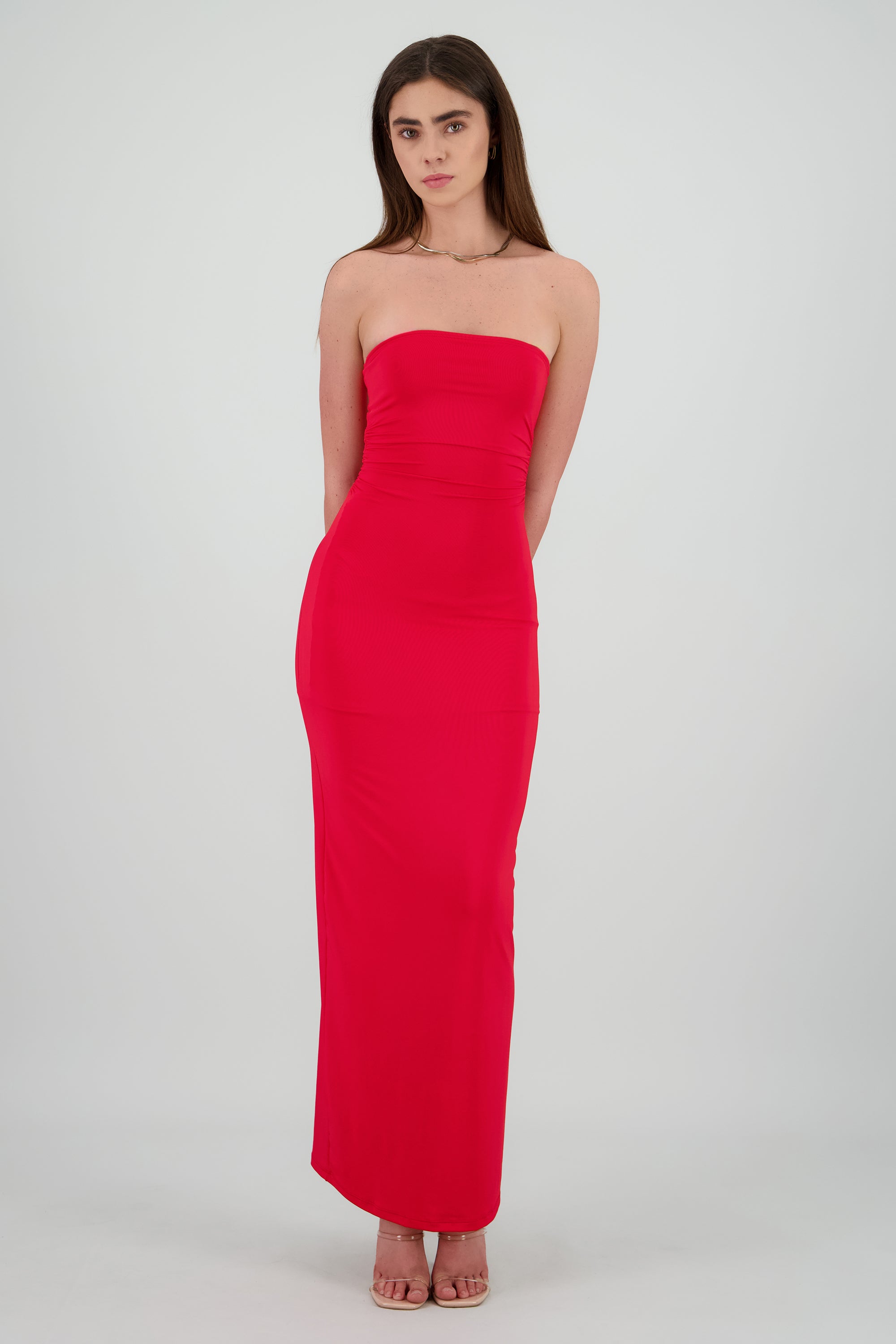 Vestido maxi tubo fruncido ROJO