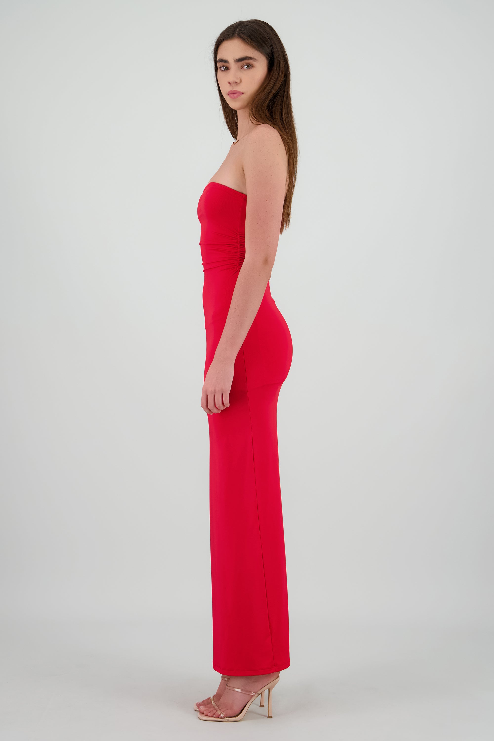 Vestido maxi tubo fruncido ROJO
