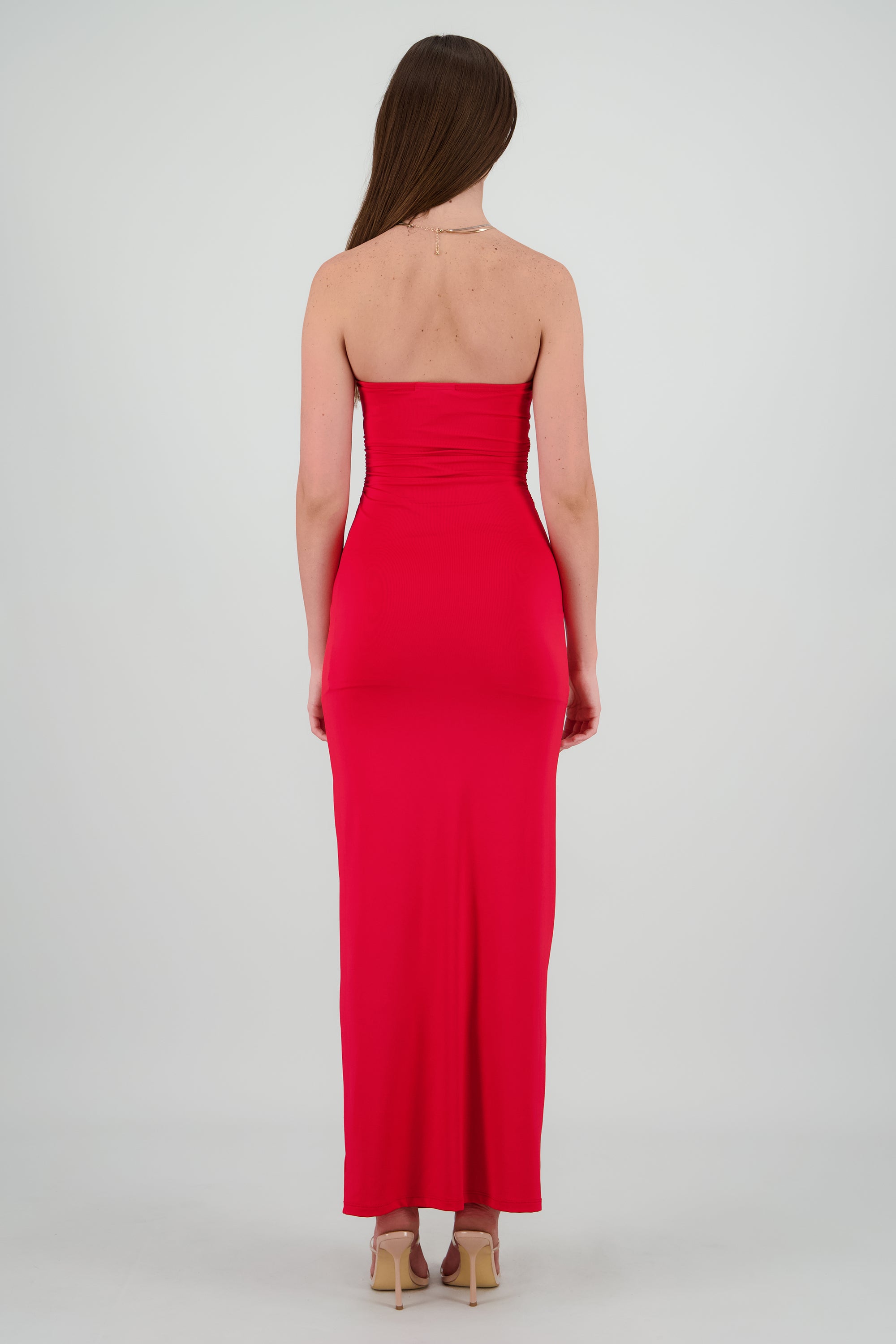 Vestido maxi tubo fruncido ROJO