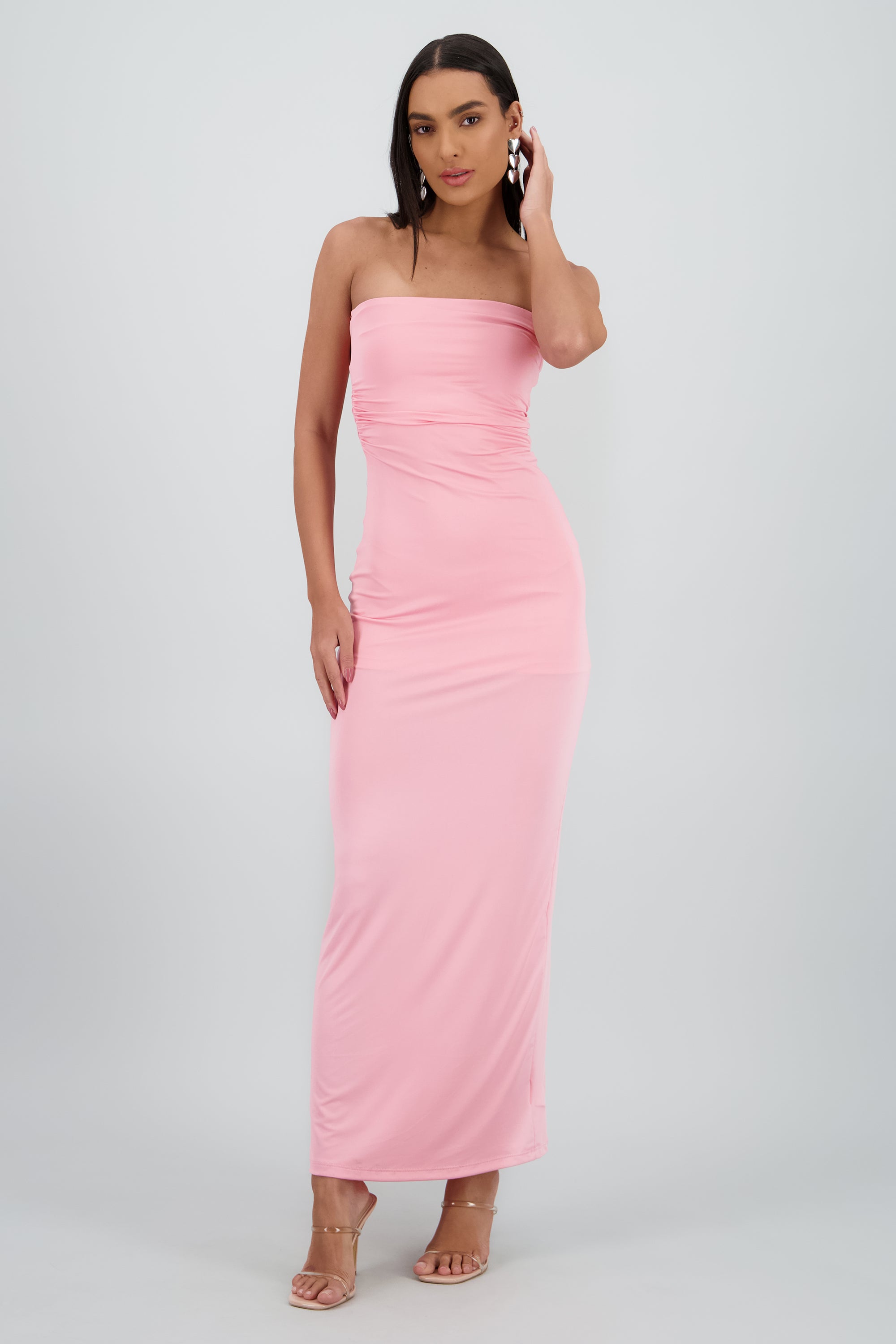 Vestido maxi tubo fruncido ROSA