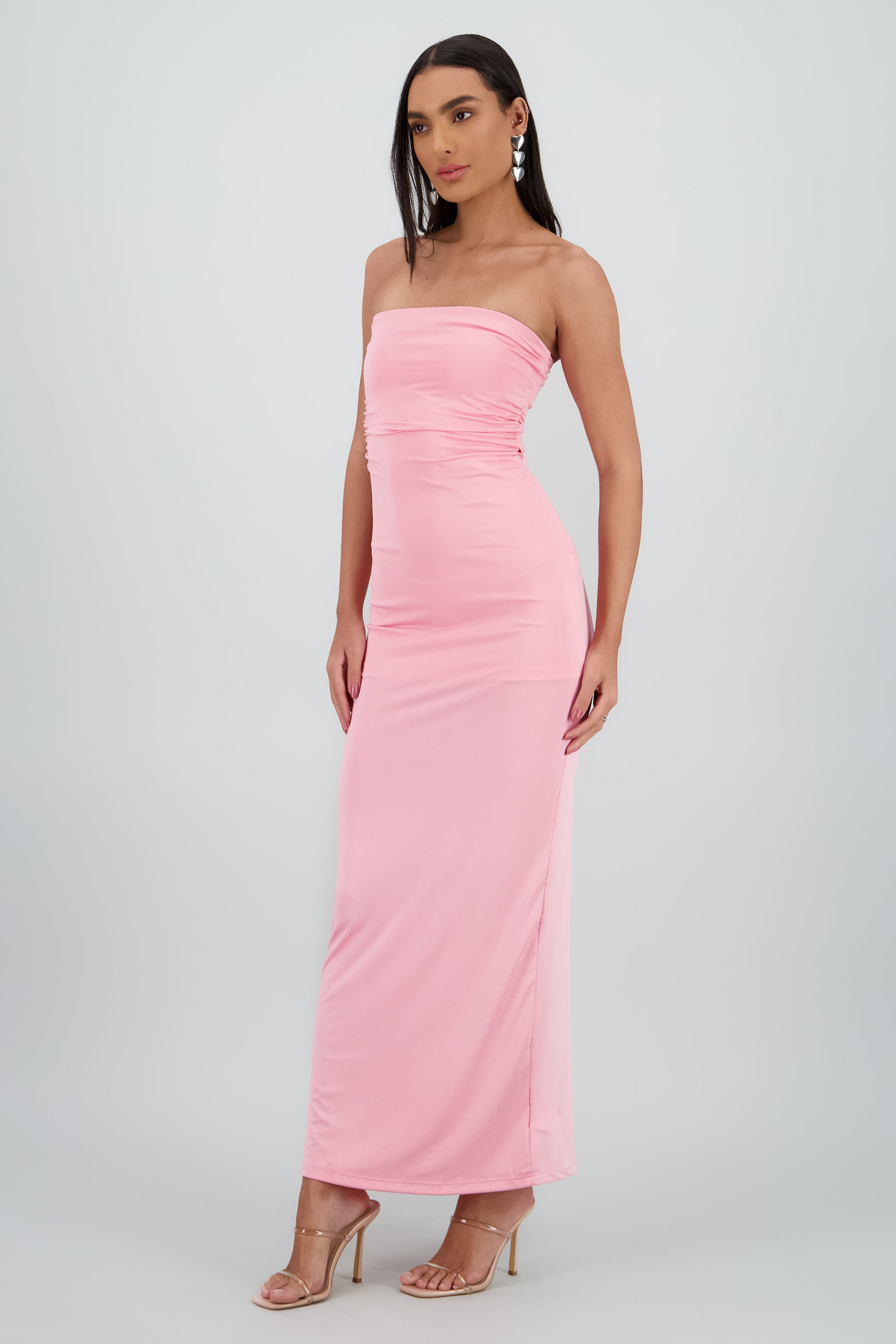 Vestido maxi tubo fruncido ROSA
