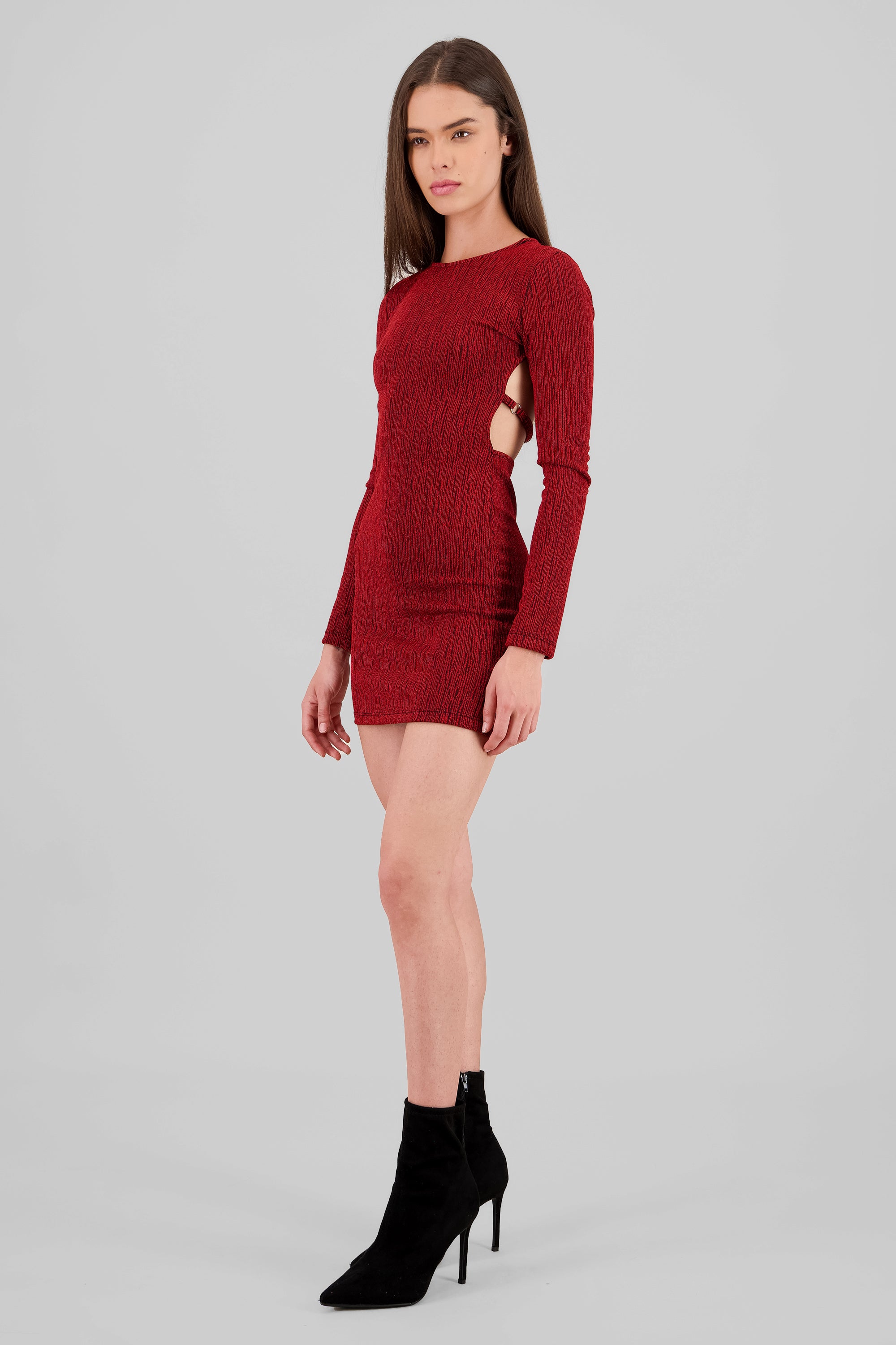 Vestido mini manga larga espalda abierta lurex ROJO