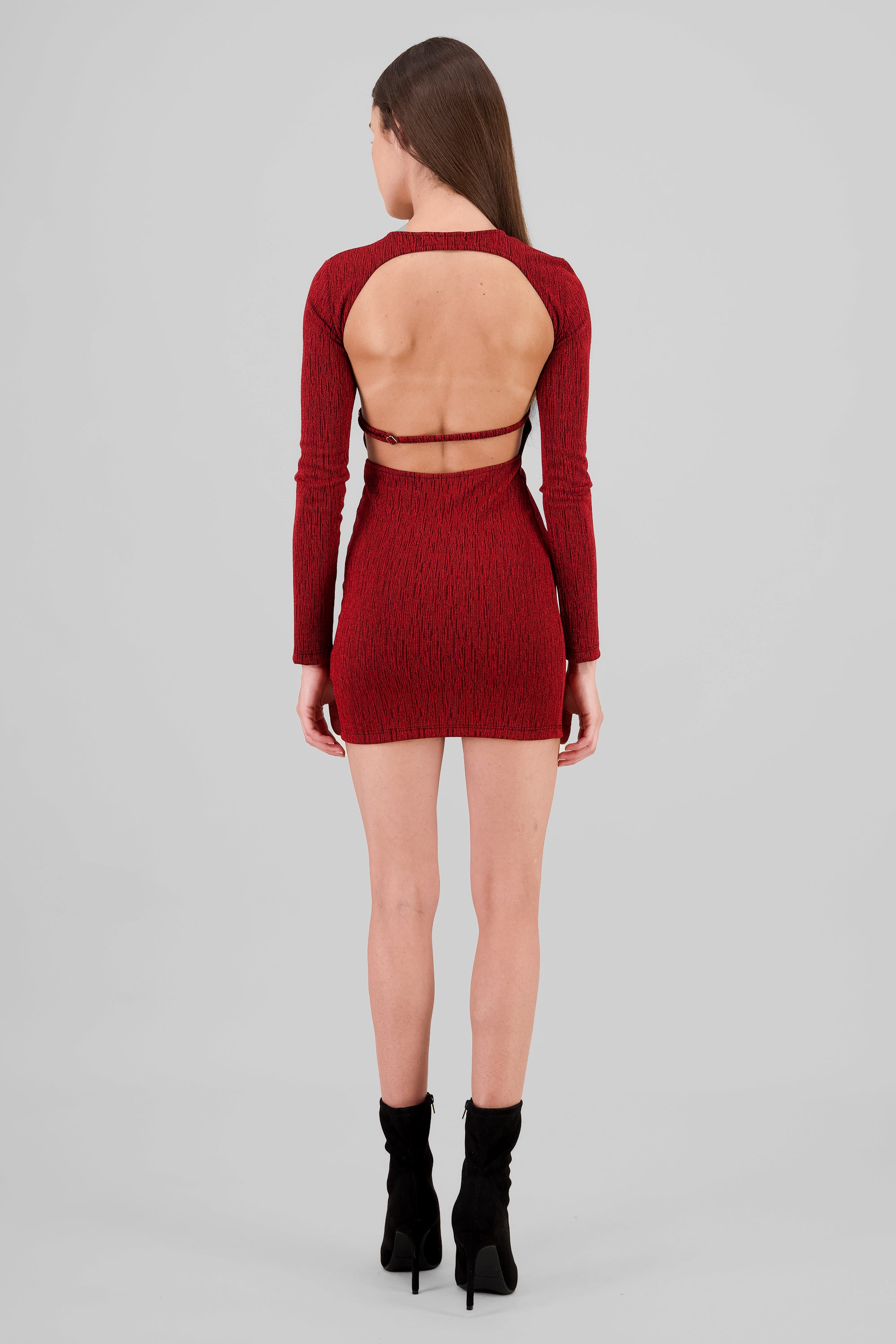 Vestido mini manga larga espalda abierta lurex ROJO