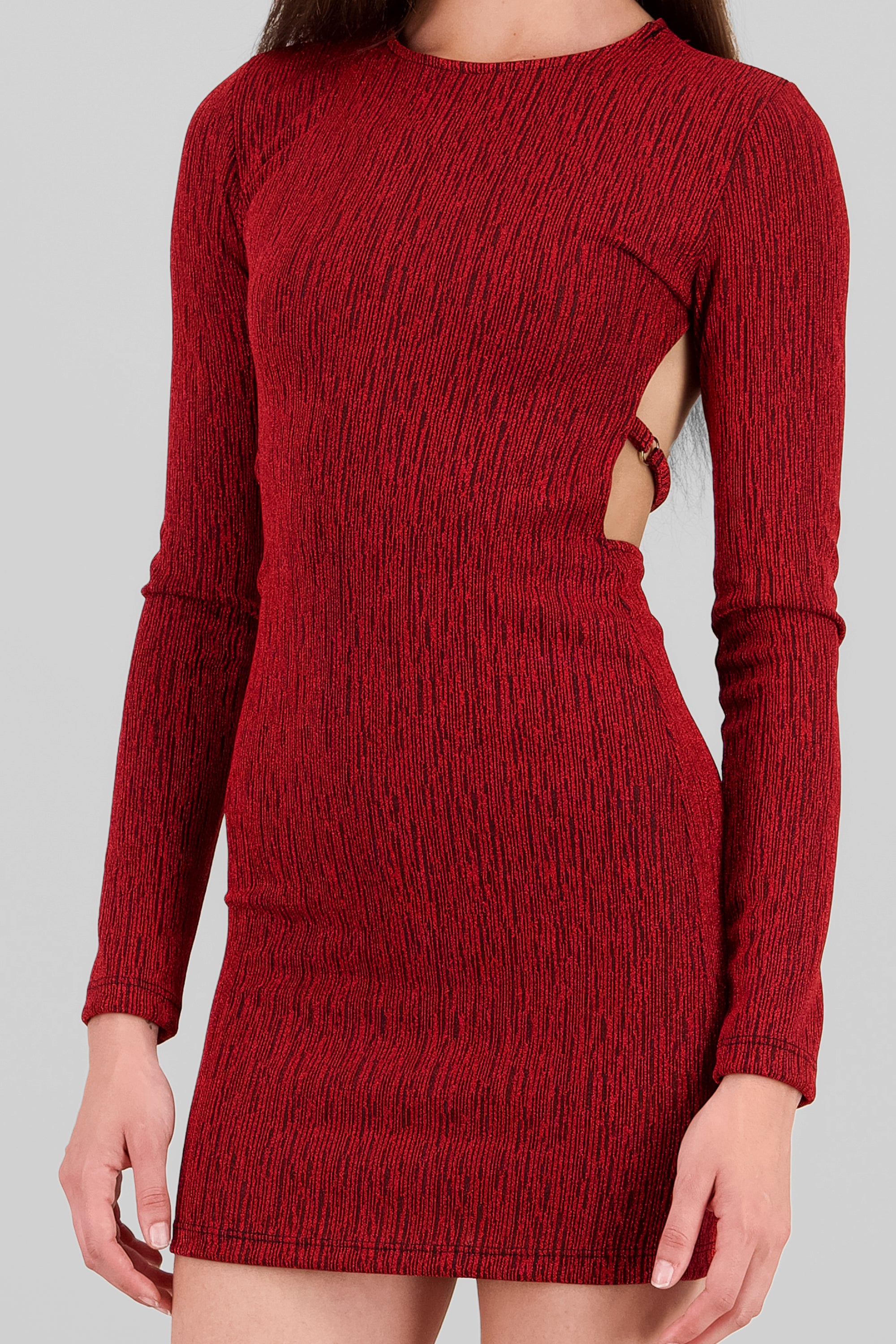 Vestido mini manga larga espalda abierta lurex ROJO