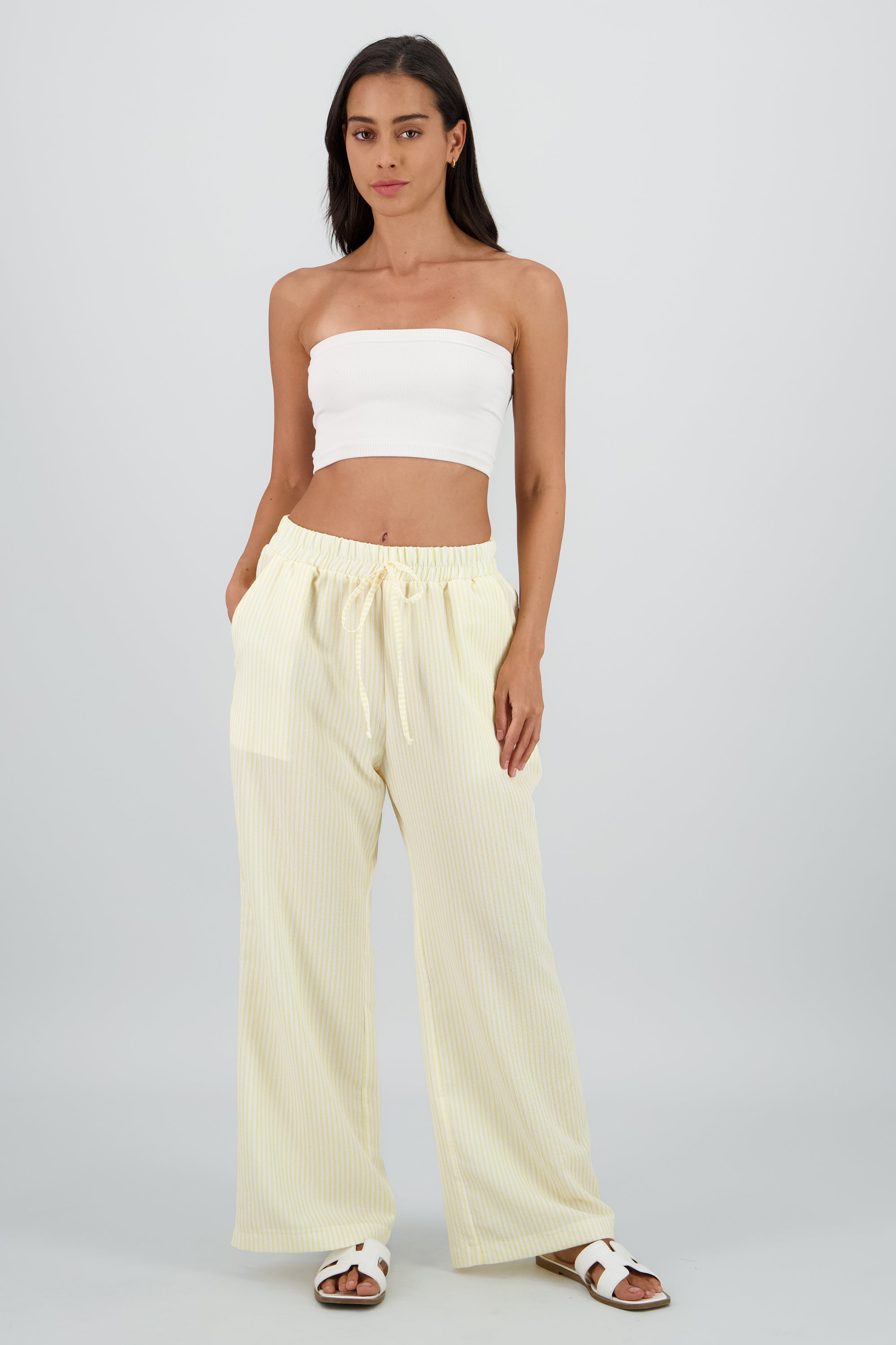 Pantalon amplio detalle resorte rayas AMARILLO COMBO