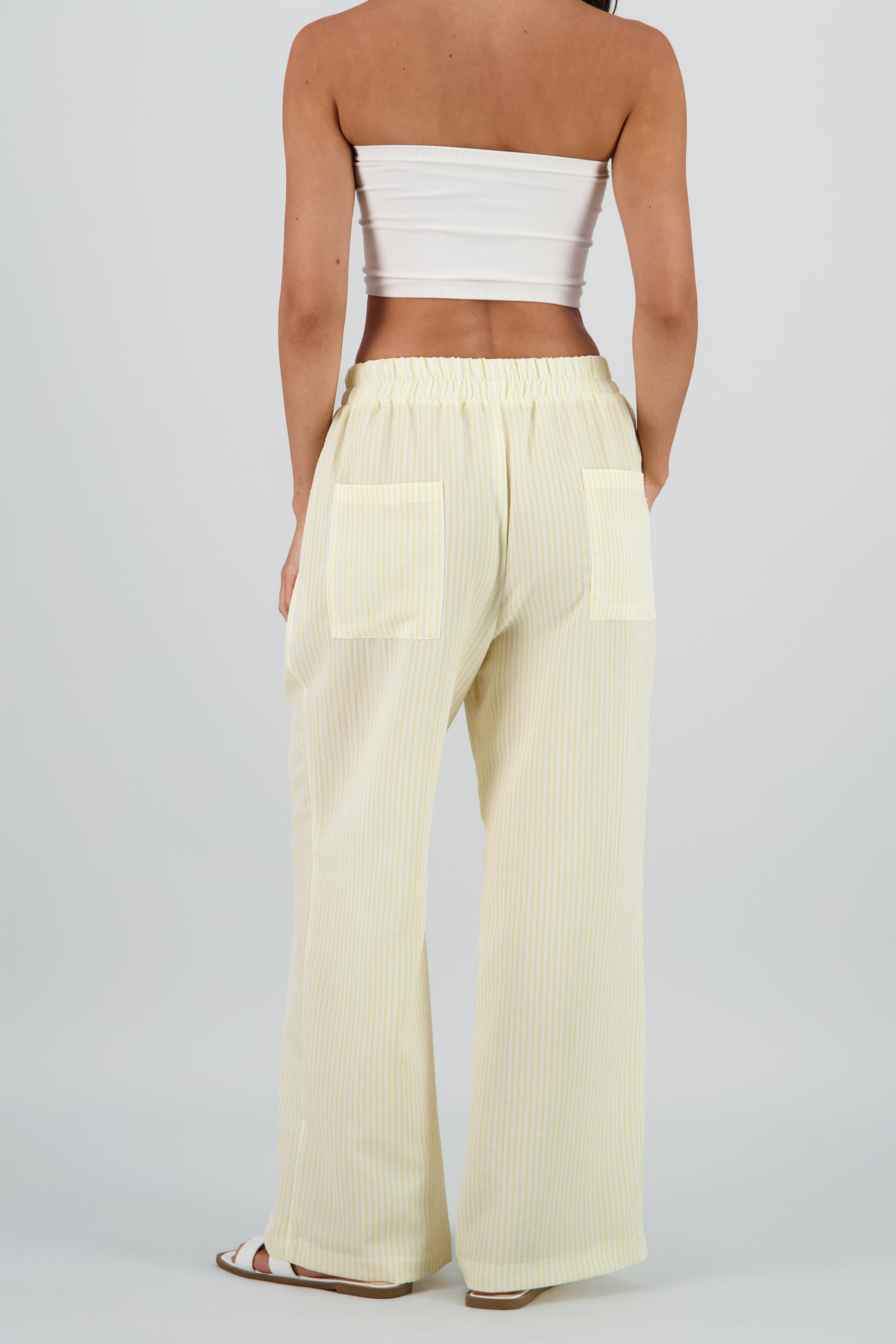 Pantalon amplio detalle resorte rayas AMARILLO COMBO