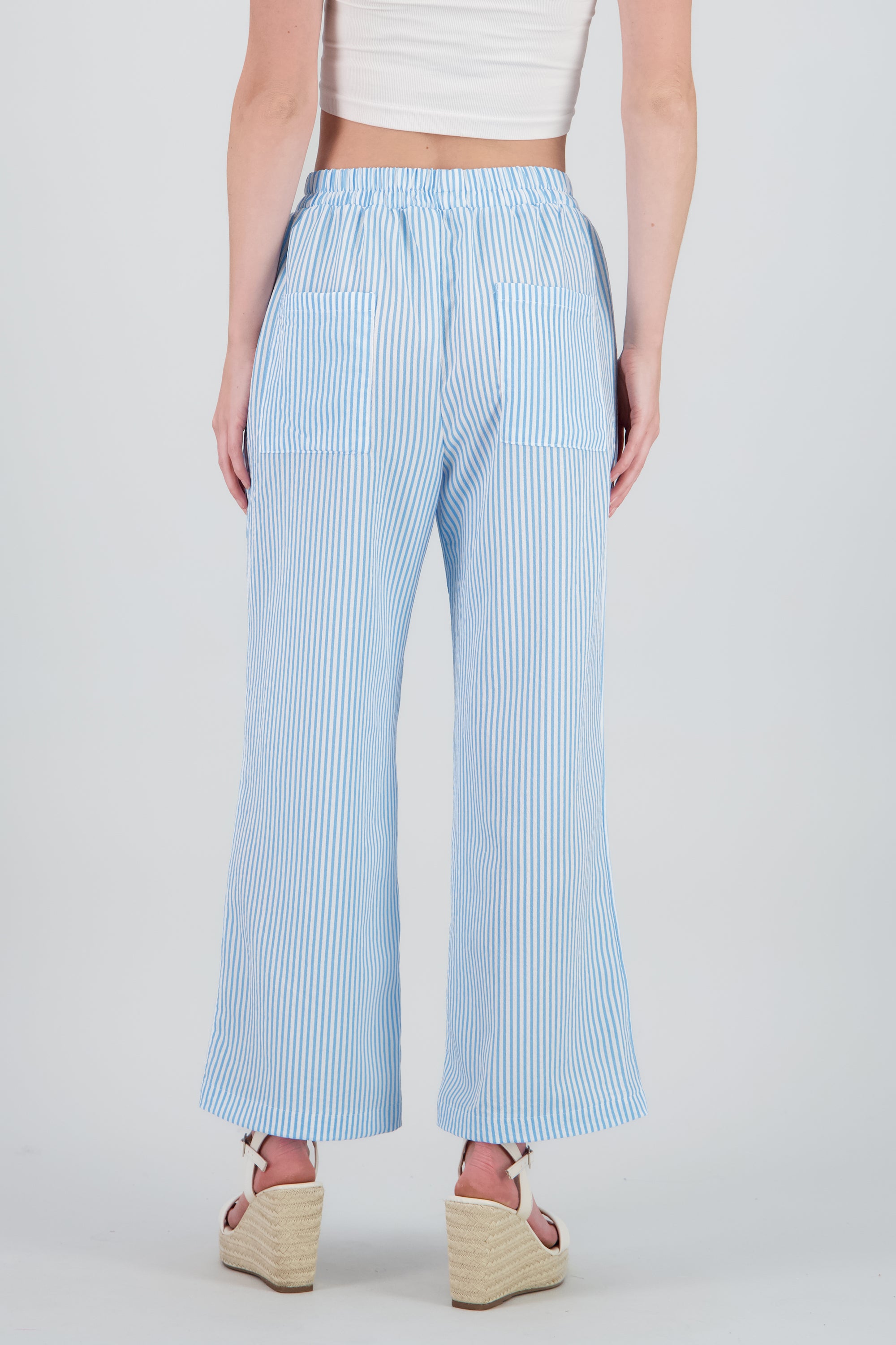 Pantalon amplio detalle resorte rayas AZUL CIELO