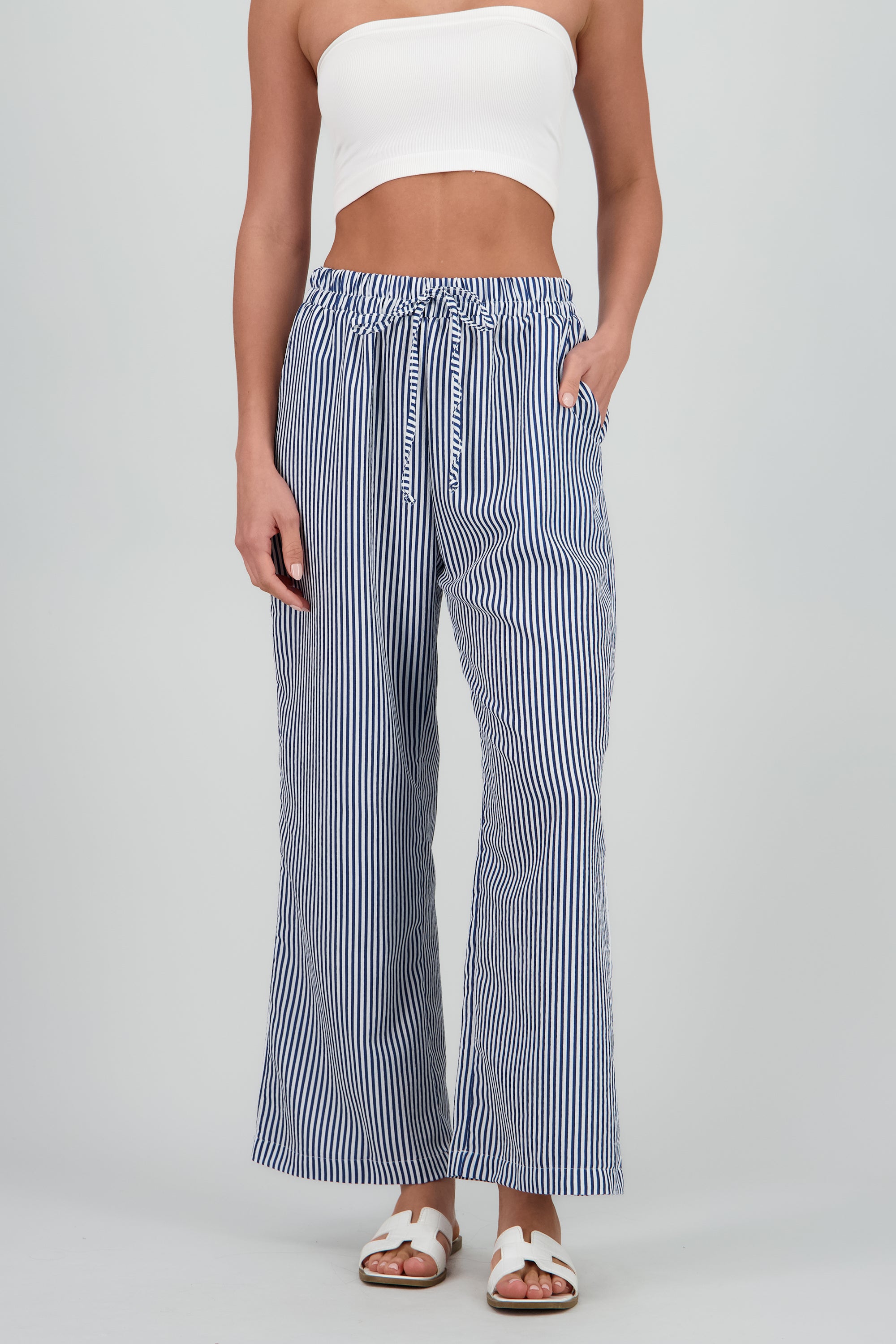 Pantalon amplio detalle resorte rayas AZUL COMBO