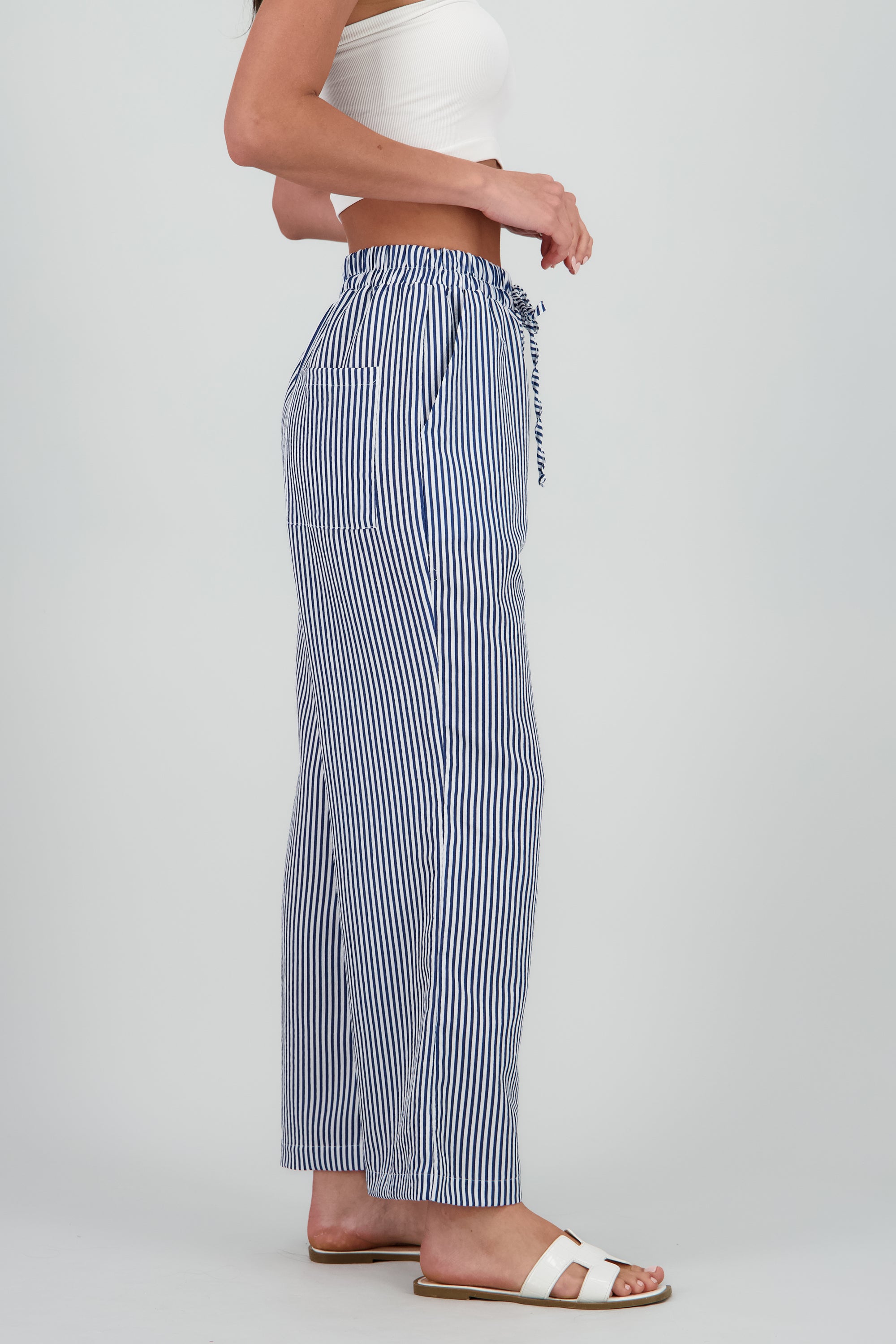 Pantalon amplio detalle resorte rayas AZUL COMBO