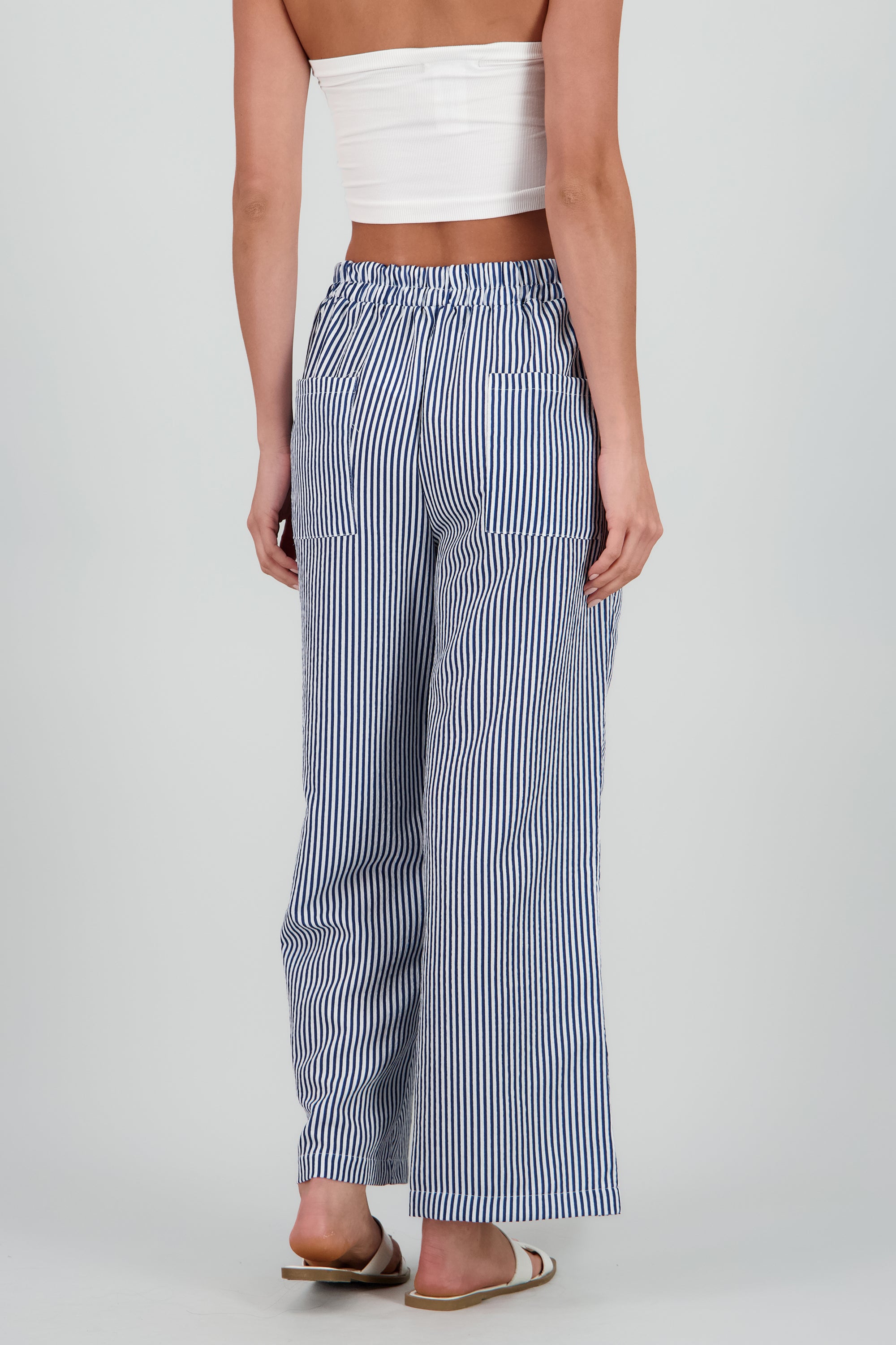 Pantalon amplio detalle resorte rayas AZUL COMBO