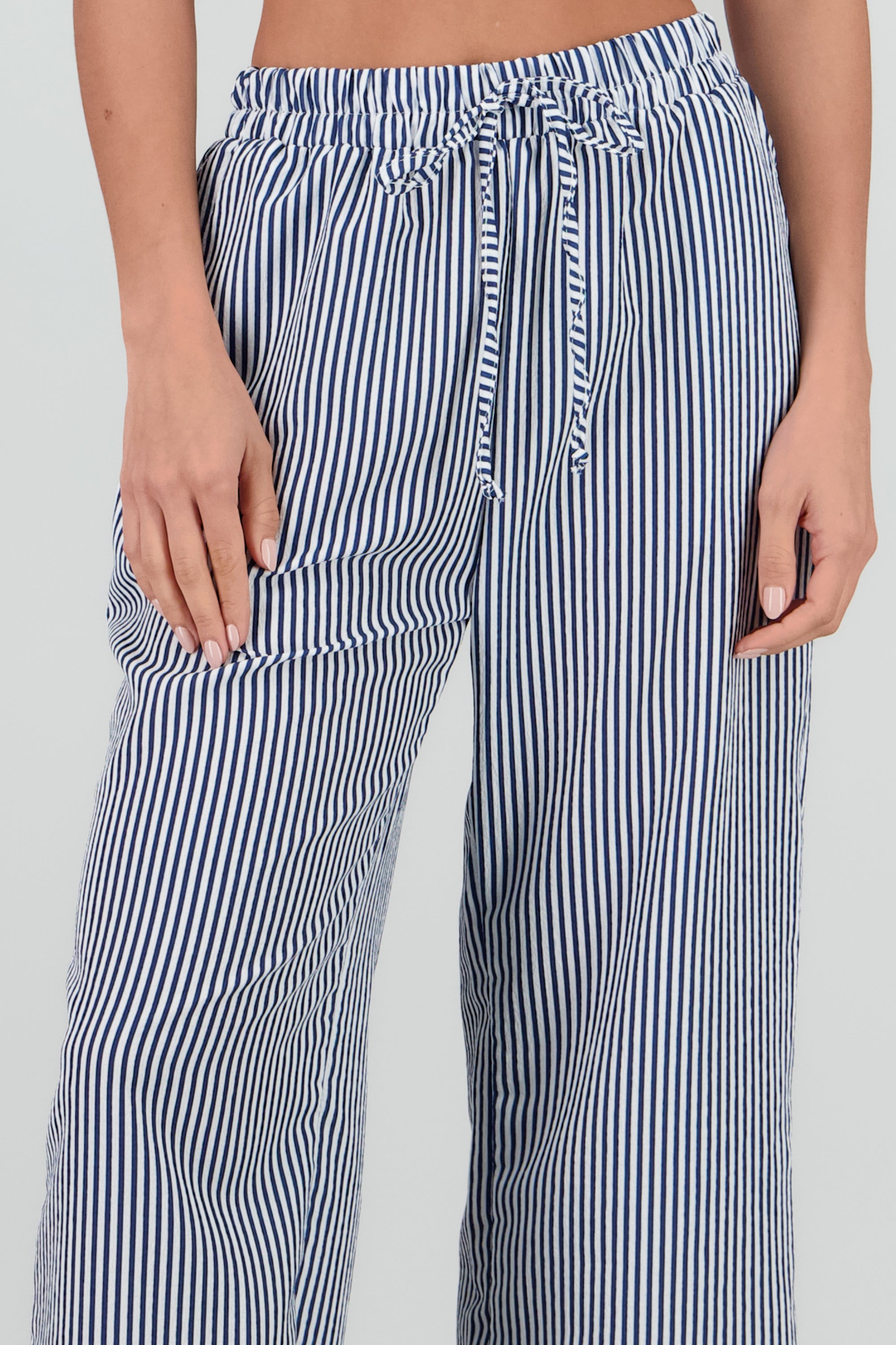 Pantalon amplio detalle resorte rayas AZUL COMBO