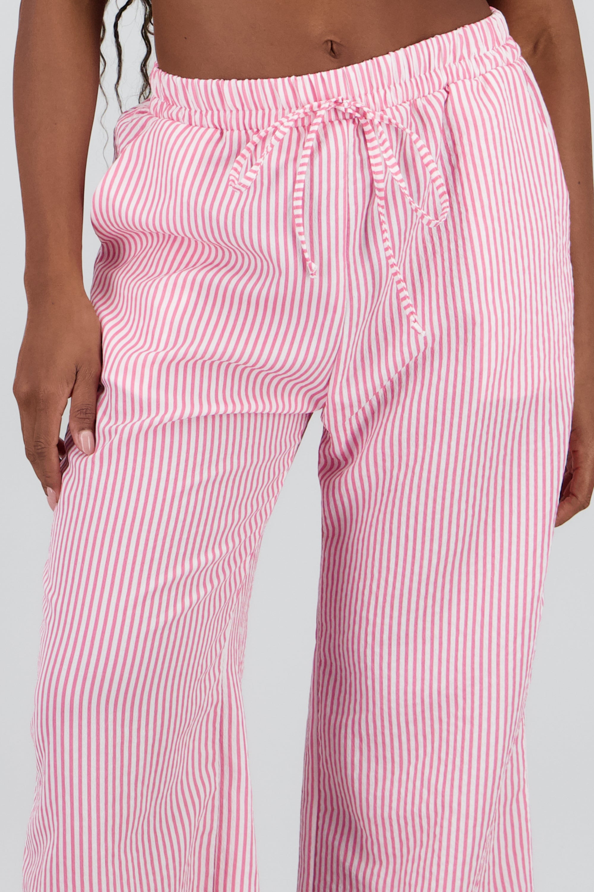 Pantalon amplio detalle resorte rayas ROSA COMBO