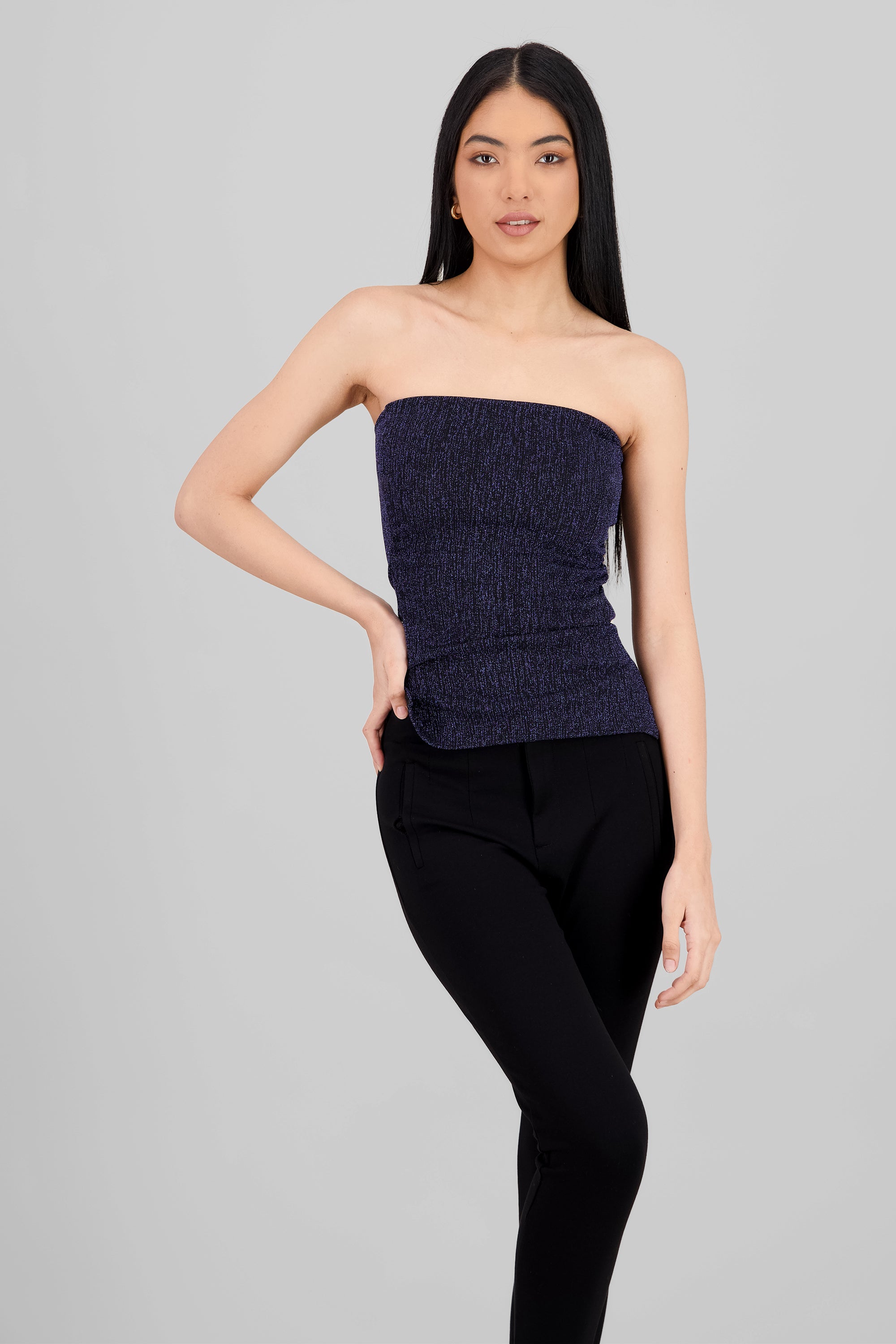 Top tubo abertura lurex MARINO