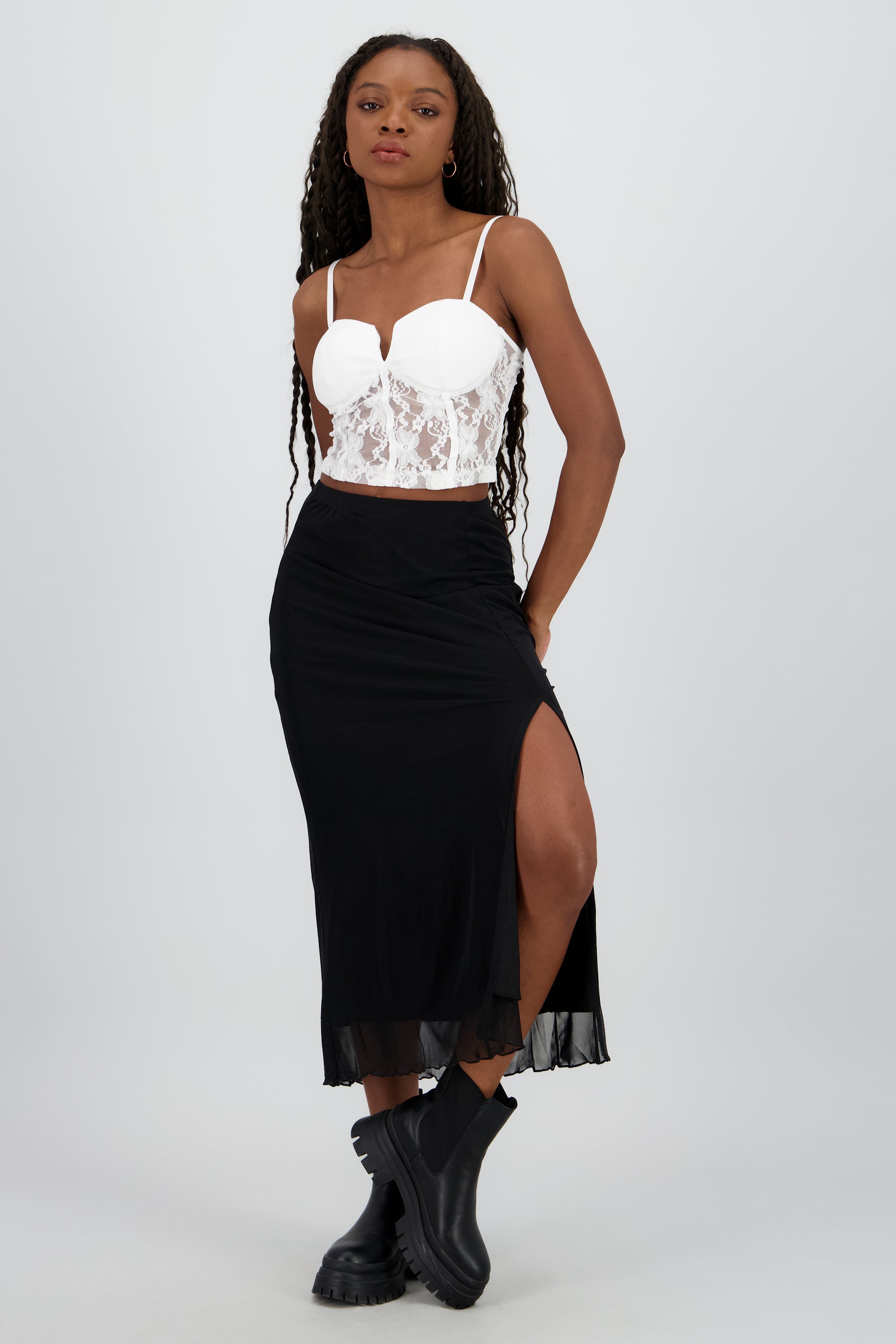 Falda midi mesh abertura NEGRO