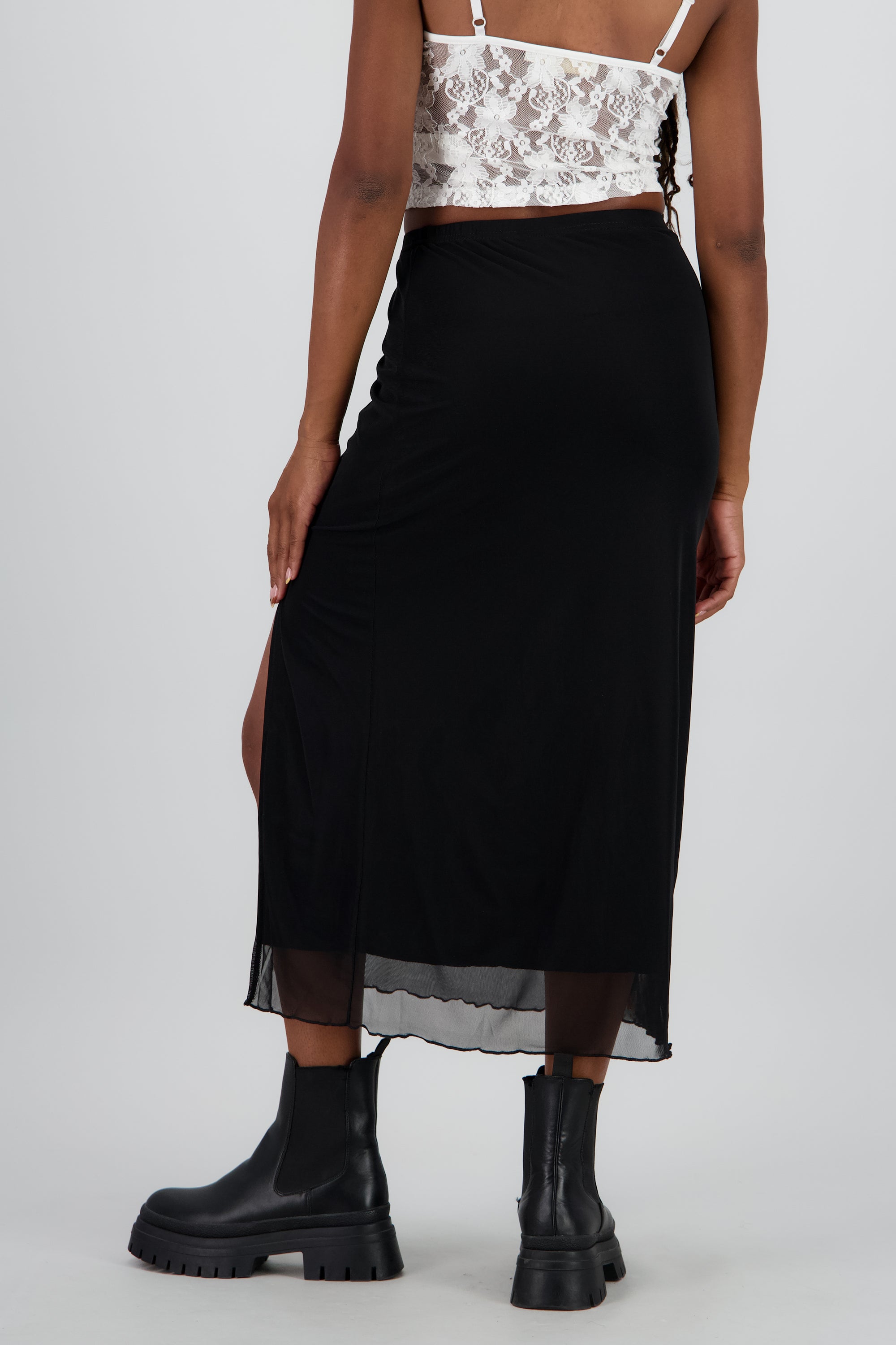 Falda midi mesh abertura NEGRO