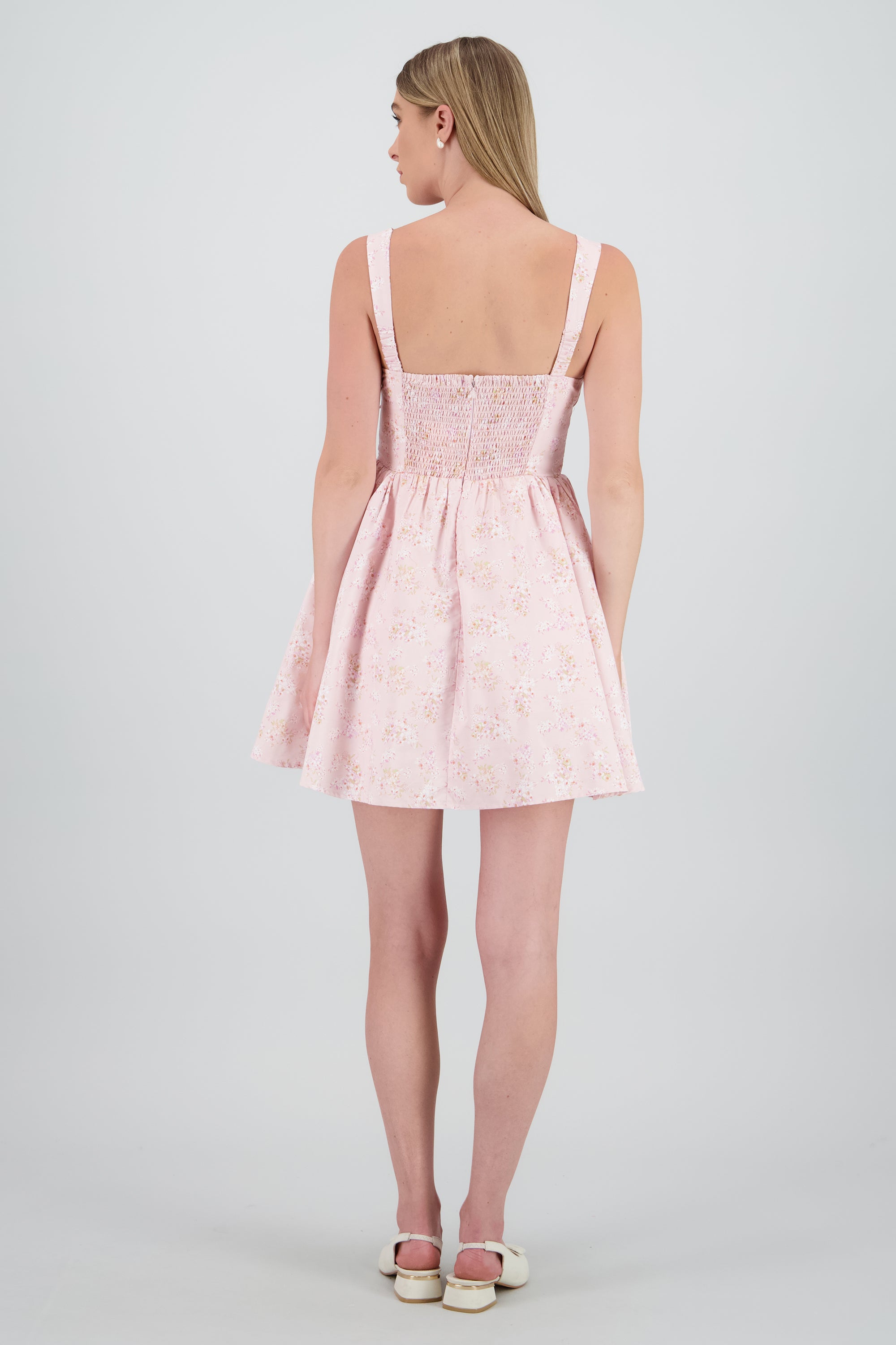Vestido corto floral de crinolina con volumen ROSA COMBO