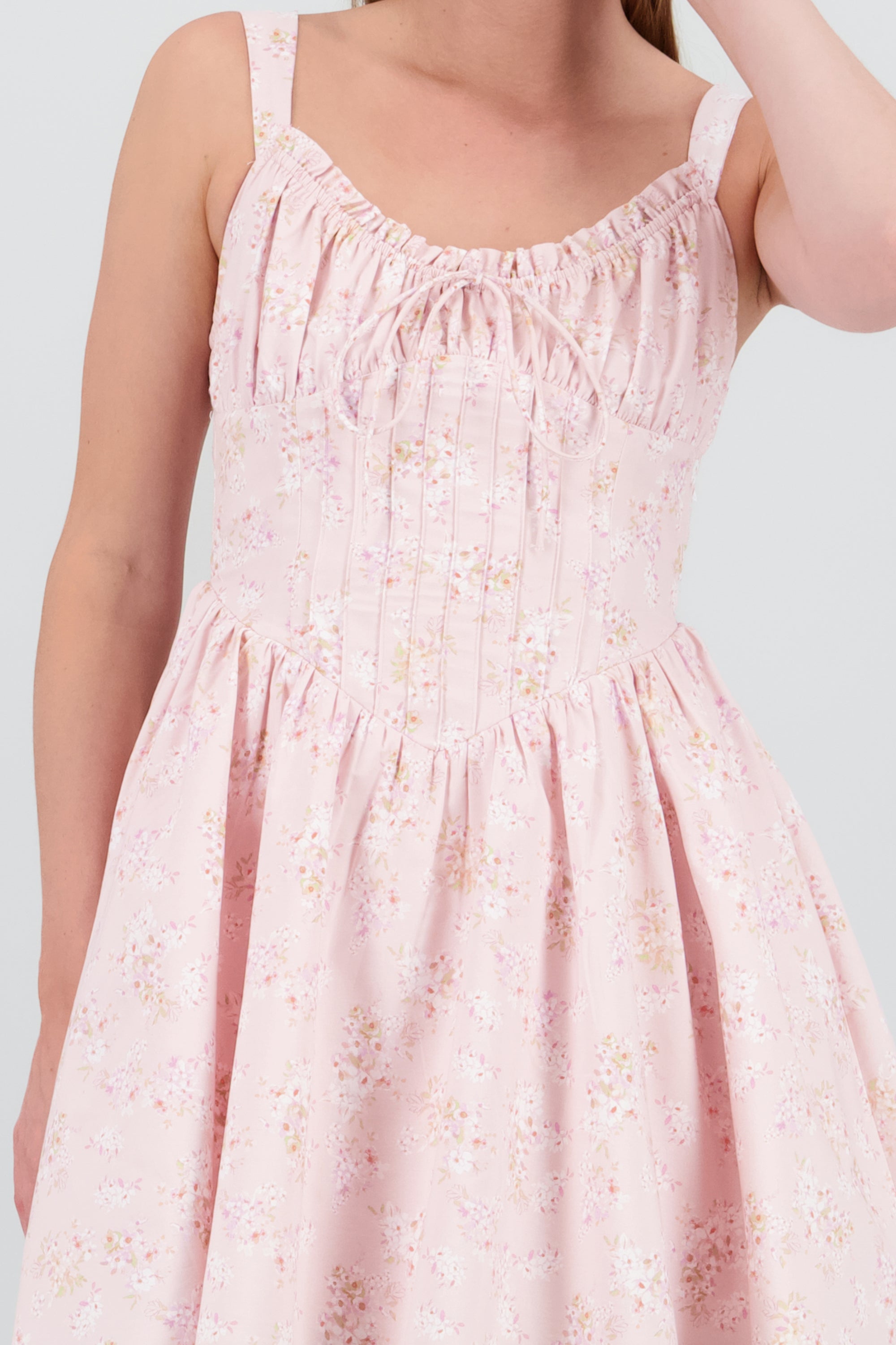 Vestido corto floral de crinolina con volumen ROSA COMBO