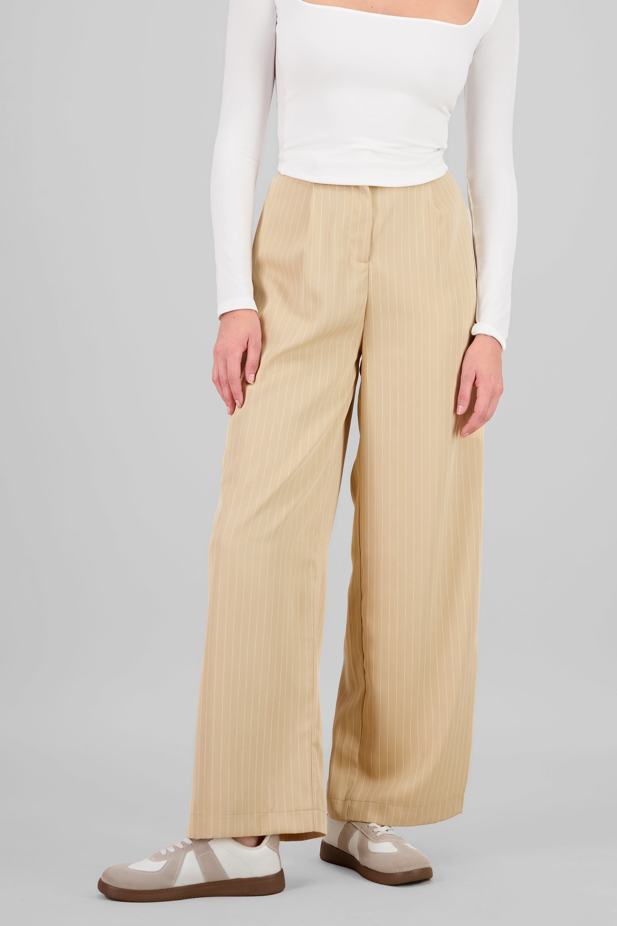 Pantalon rayas doble pretina BEIGE