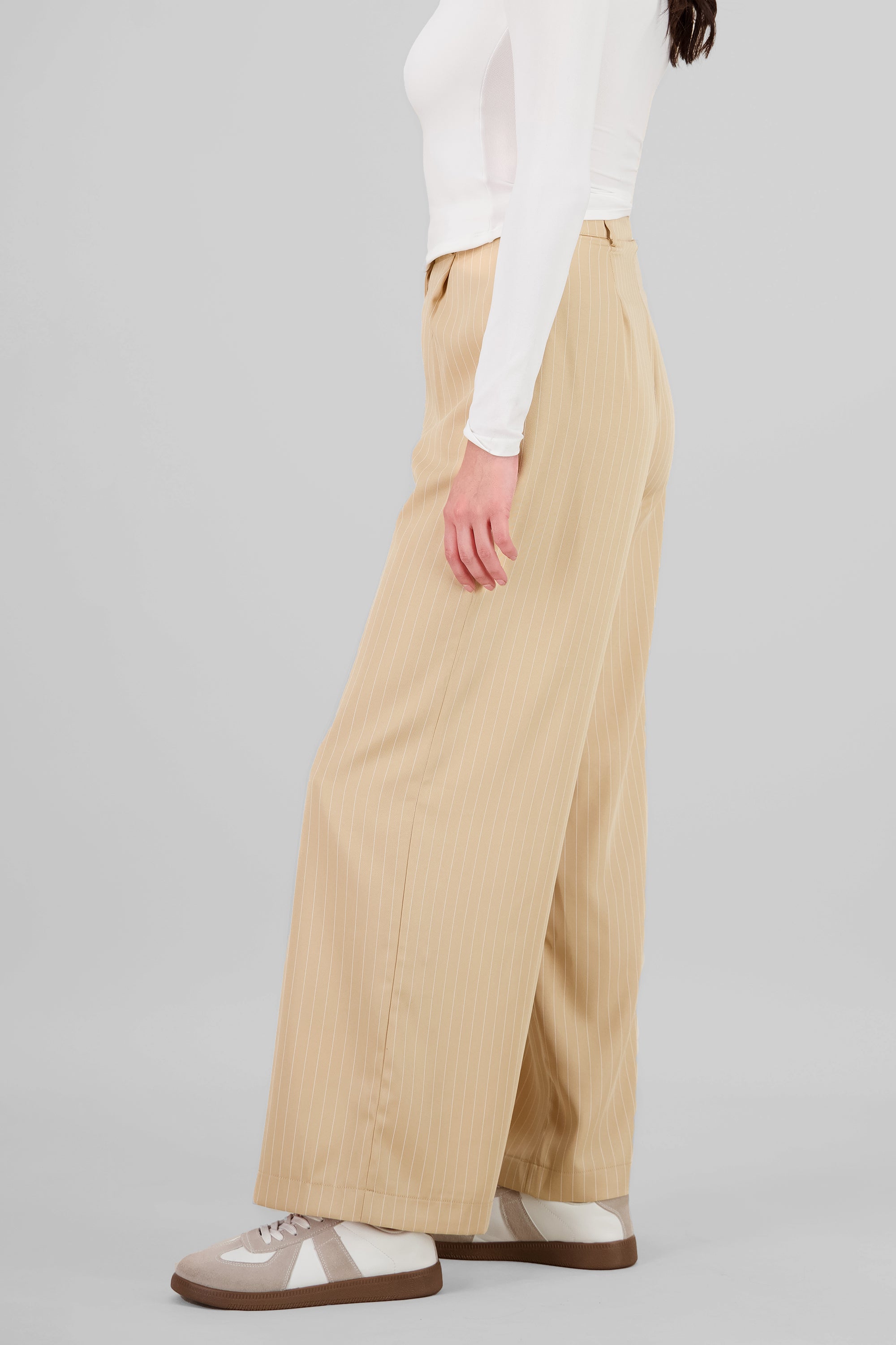 Pantalon rayas doble pretina BEIGE