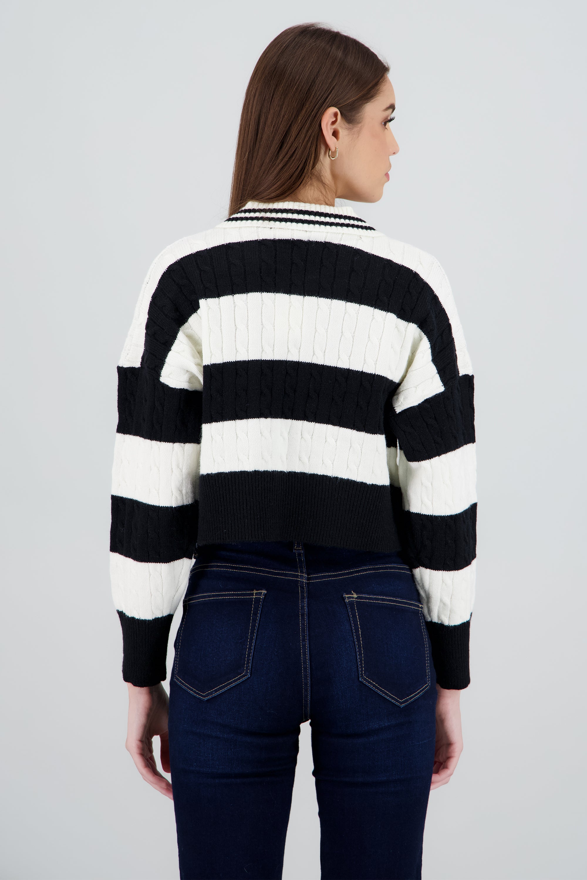 Sueter rayas cuello polo NEGRO BLANCO