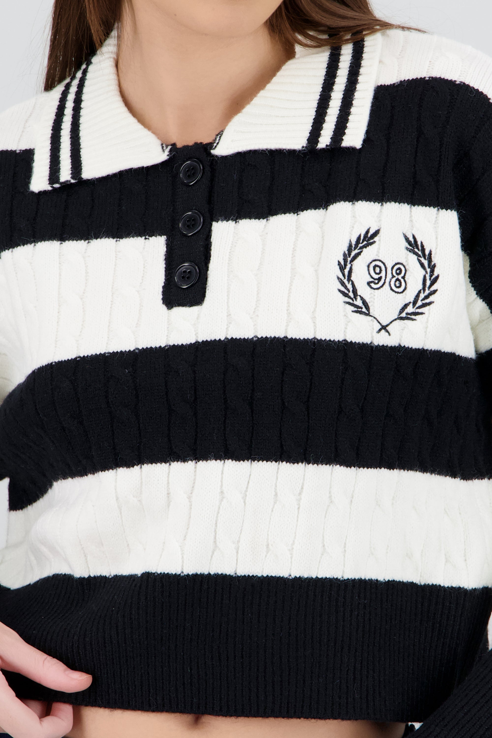 Sueter rayas cuello polo NEGRO BLANCO