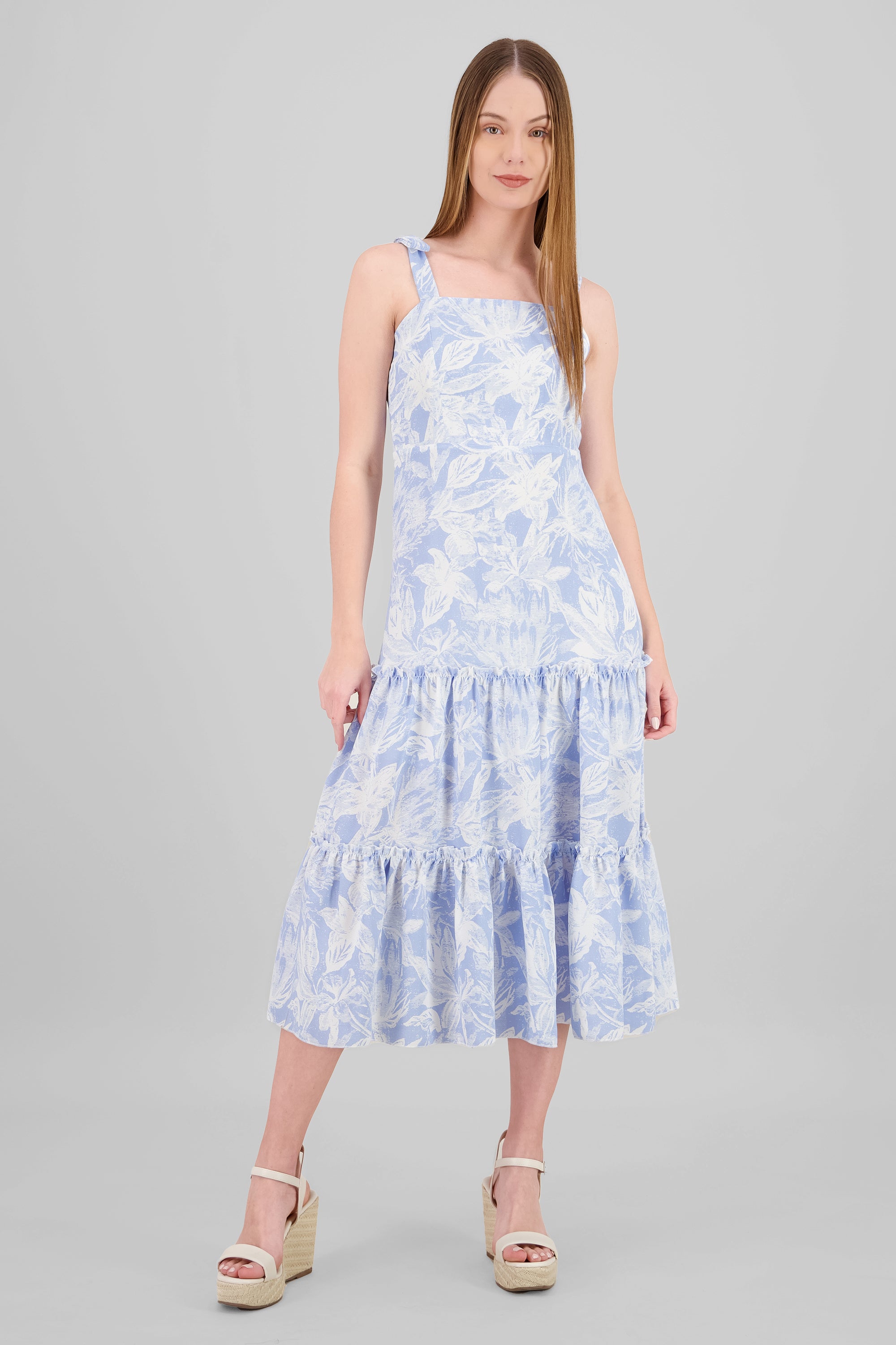 Vestido maxi olan detalle tirantes AZUL COMBO
