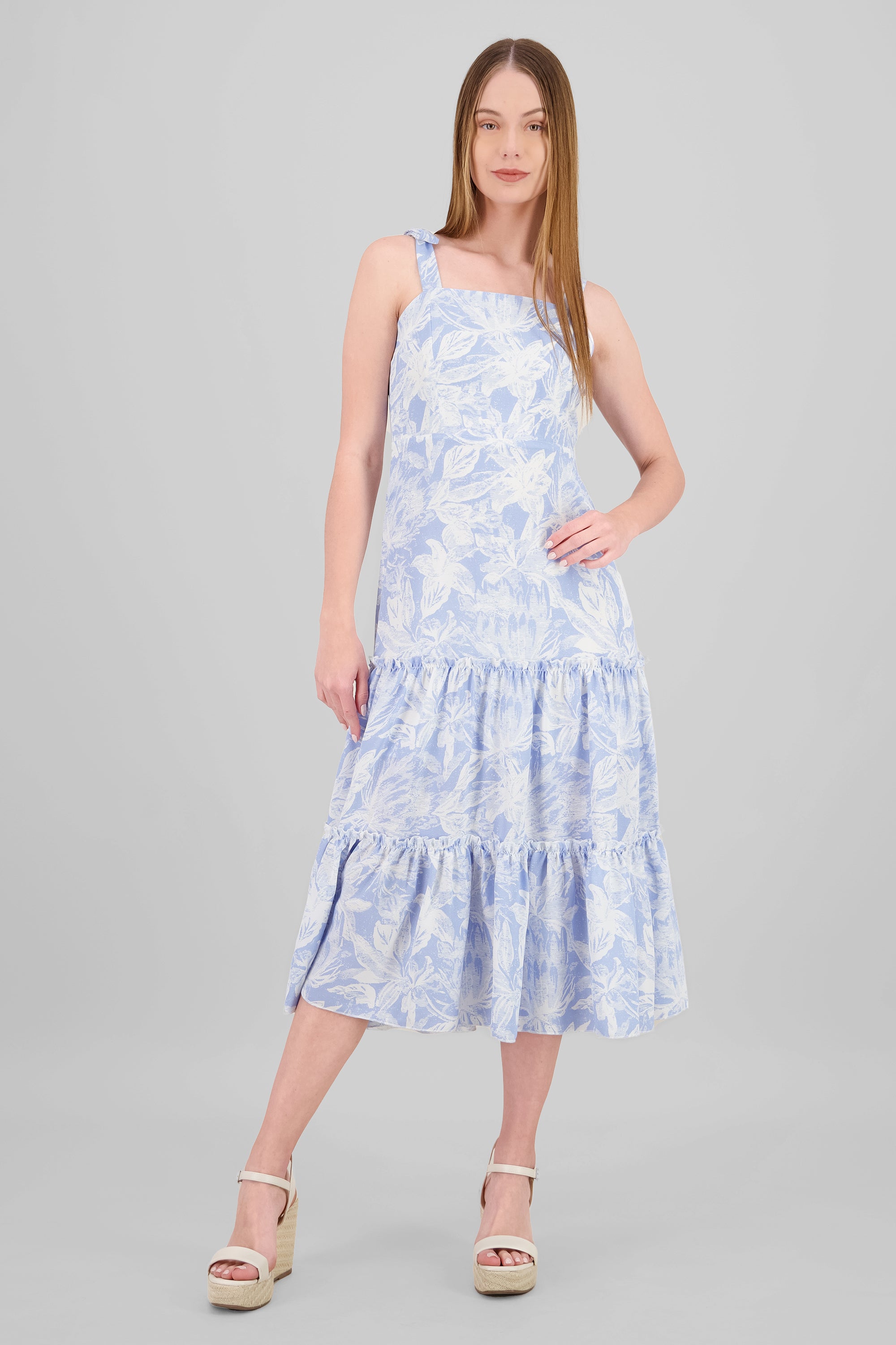 Vestido maxi olan detalle tirantes AZUL COMBO
