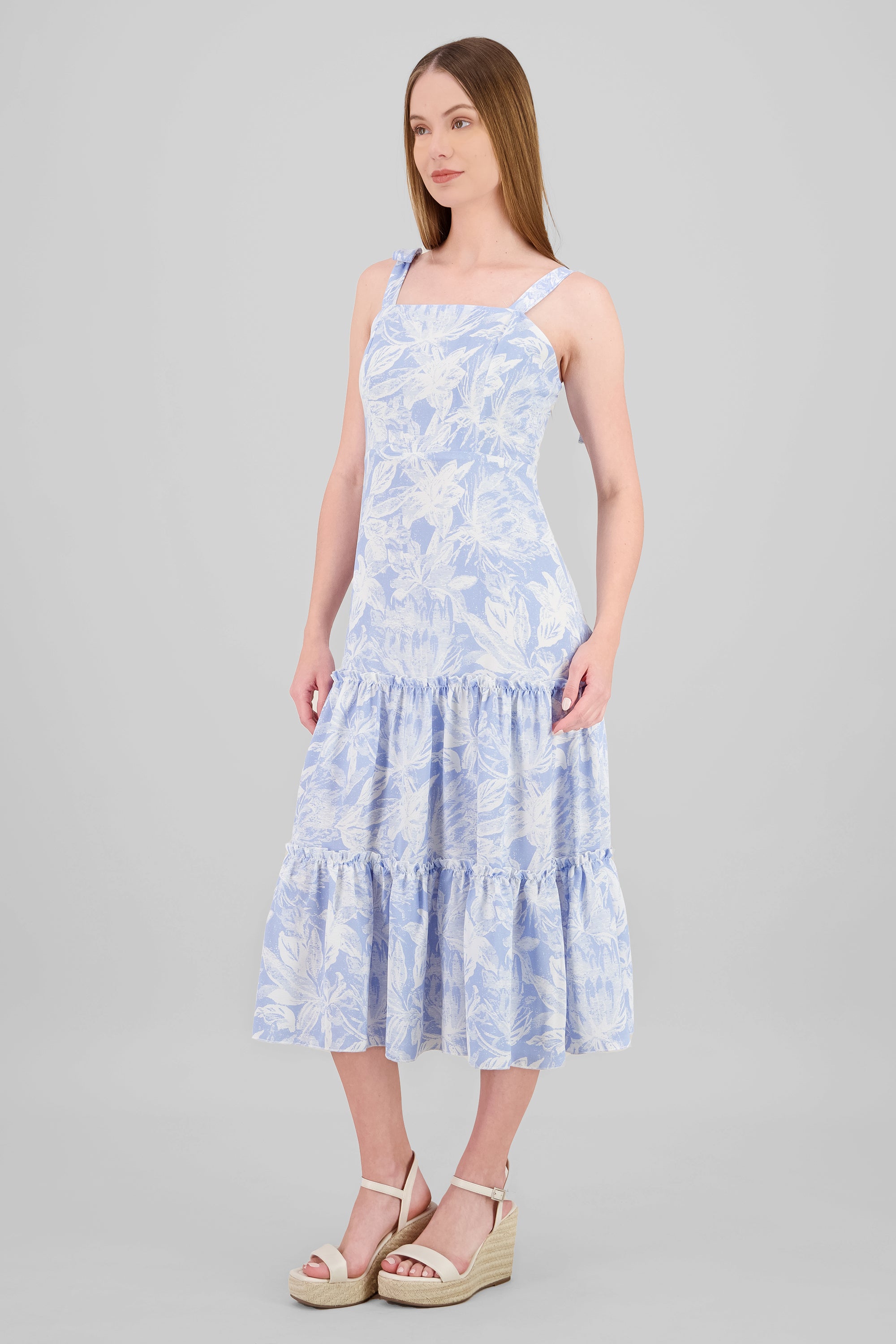 Vestido maxi olan detalle tirantes AZUL COMBO